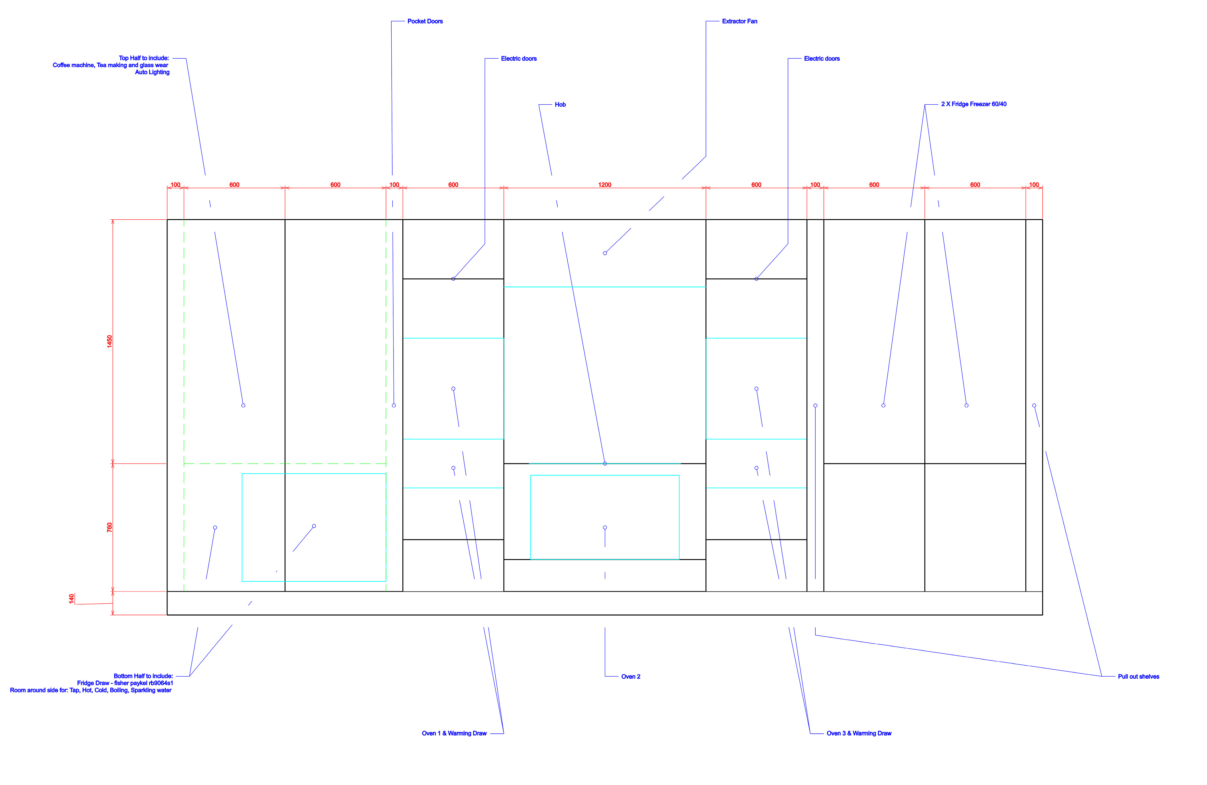 Elevation view of cabinets