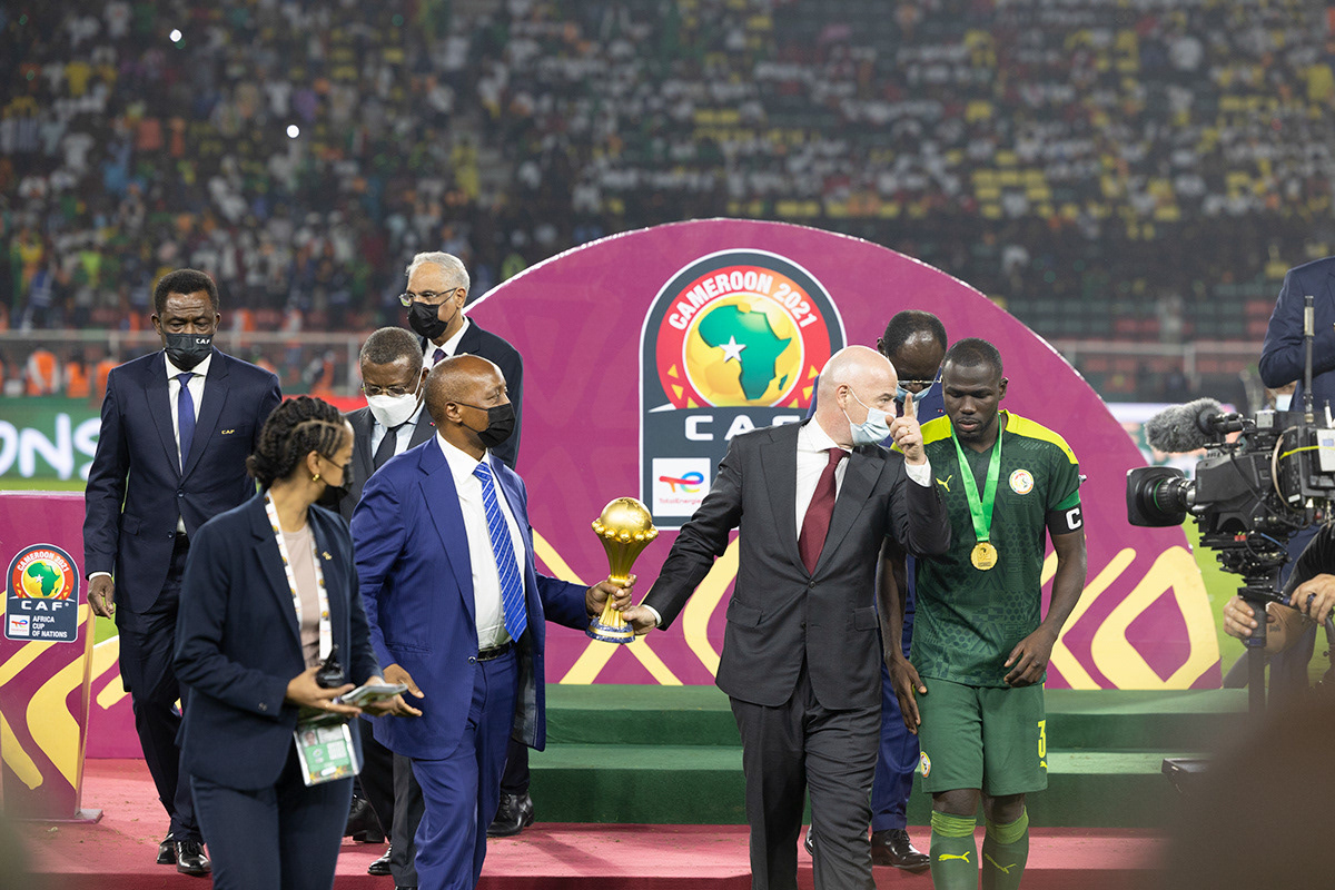 President of FIFA, Gianni Infantino and President of CAF, Patrice Motsepe at AFCON 2022 Final in Yaounde