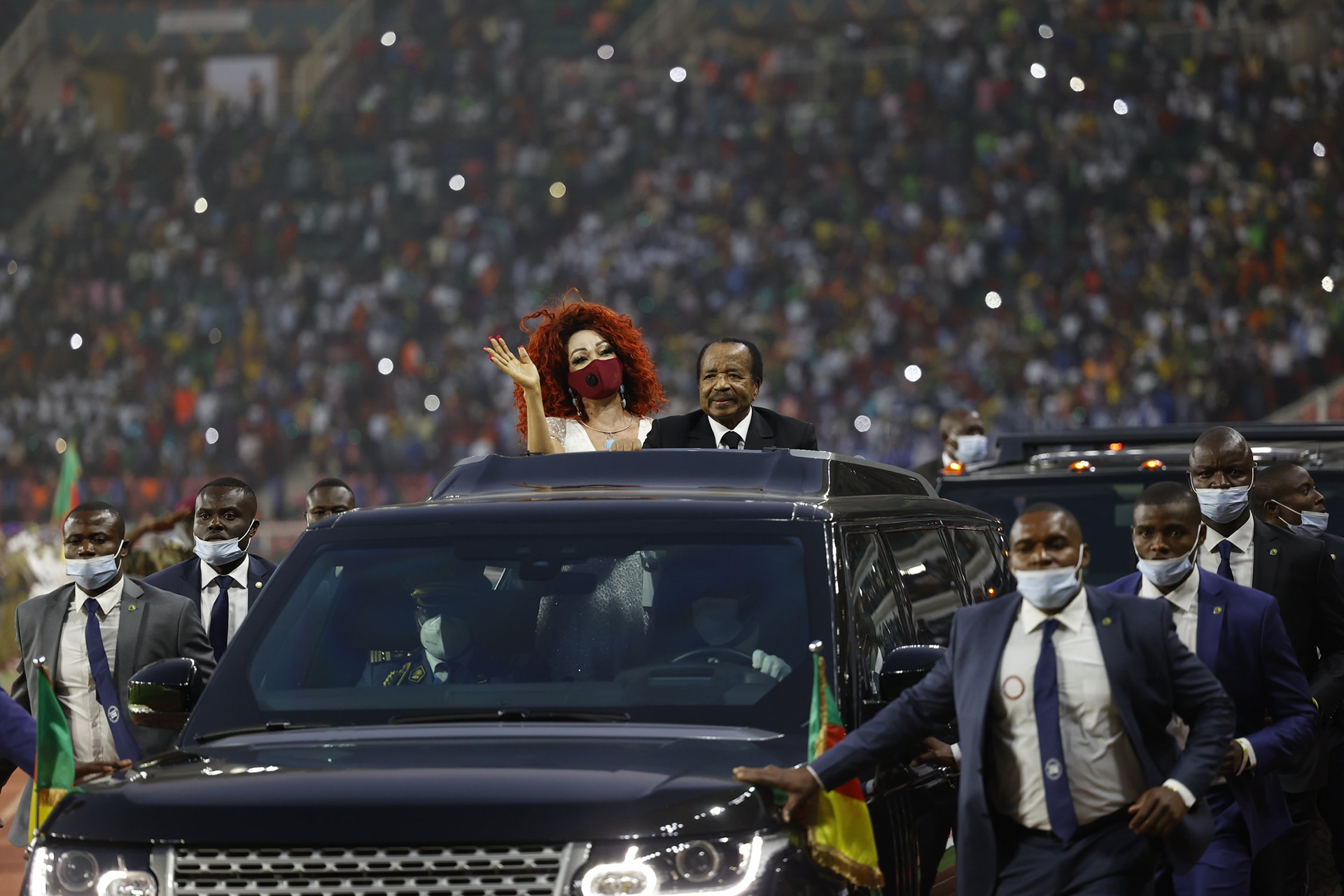 President Cameroon, Paul Biya and Ms, parading AFCON 2022 final in Yaounde