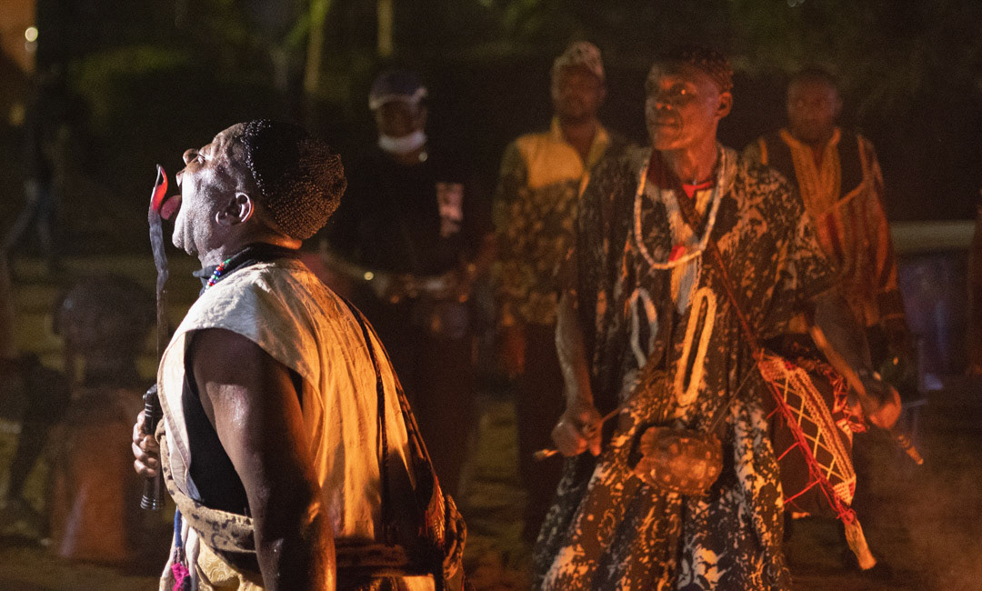 Elder at the Kana Cultural Ceremony performing the traditional sword ritual, Cameroon 2022