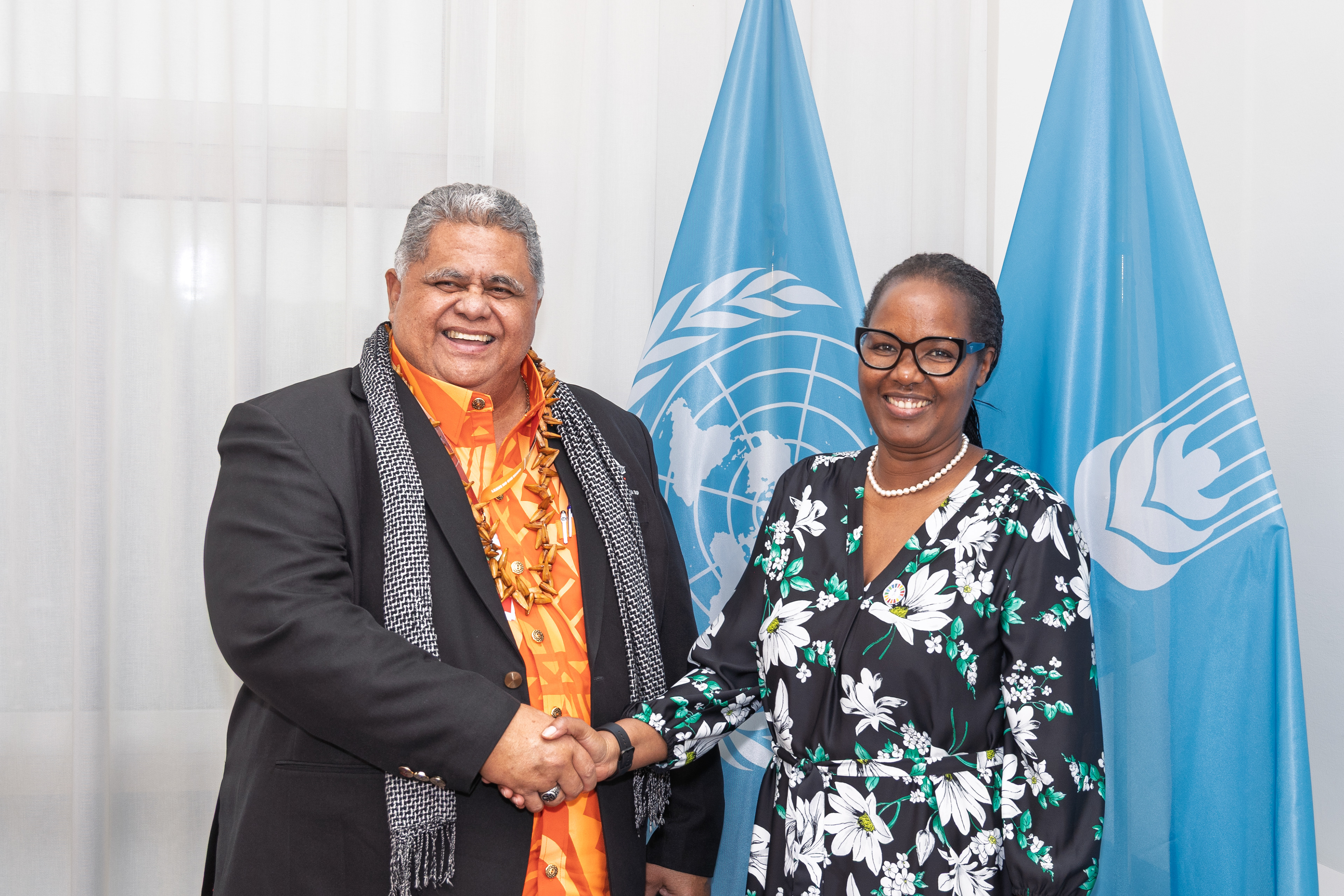His Excellency La'aulialemalietoa Leuatea Polataivao, Minister of Agriculture and Fisheries of Samoa and Vice-President Mukeshimana at World Food Forum - Oct. 2024