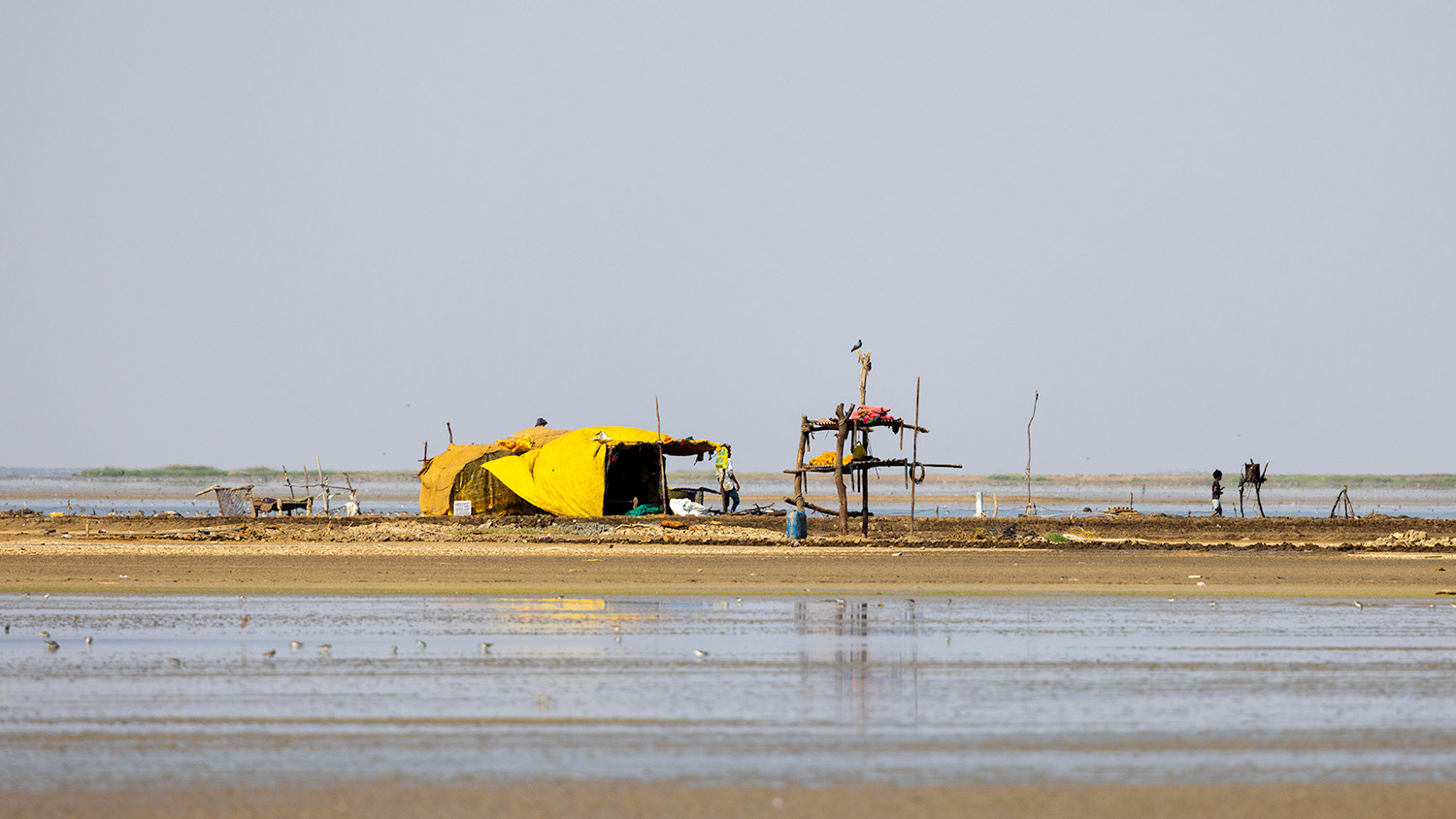 In the middle of the salt lake.