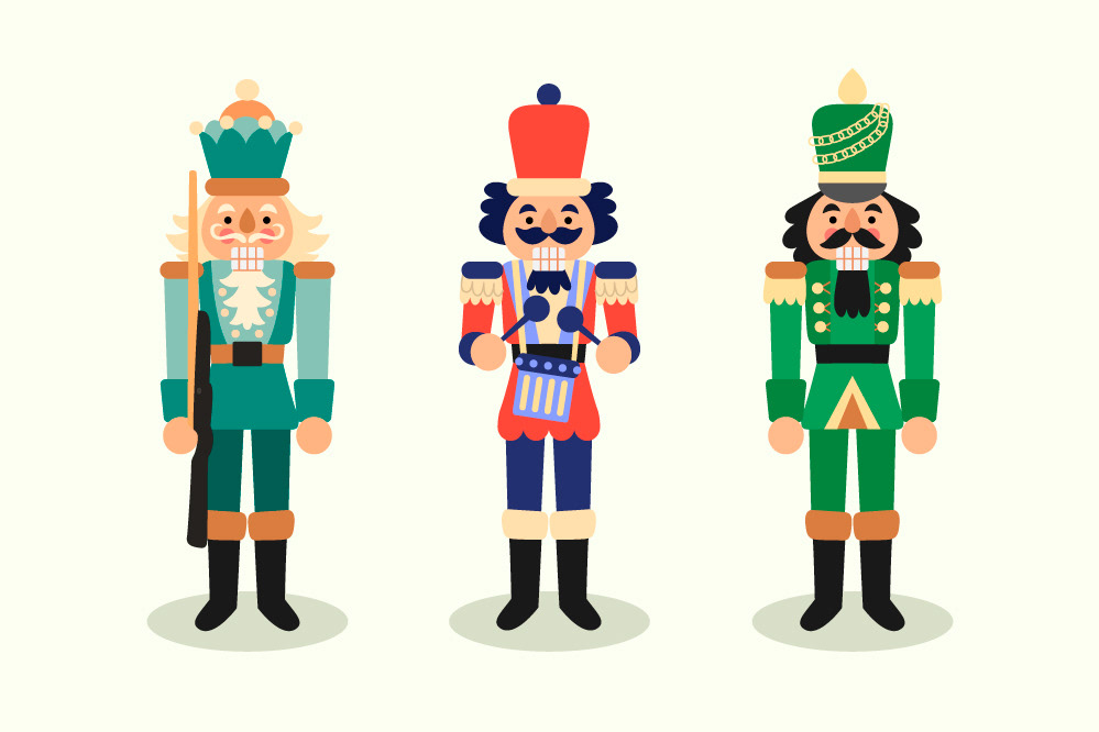 Colorful cartoon nutcracker characters for Christmas
