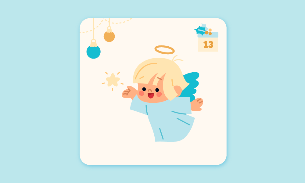 A digital illustration of a tiny blonde happy angel holding a little yellow star