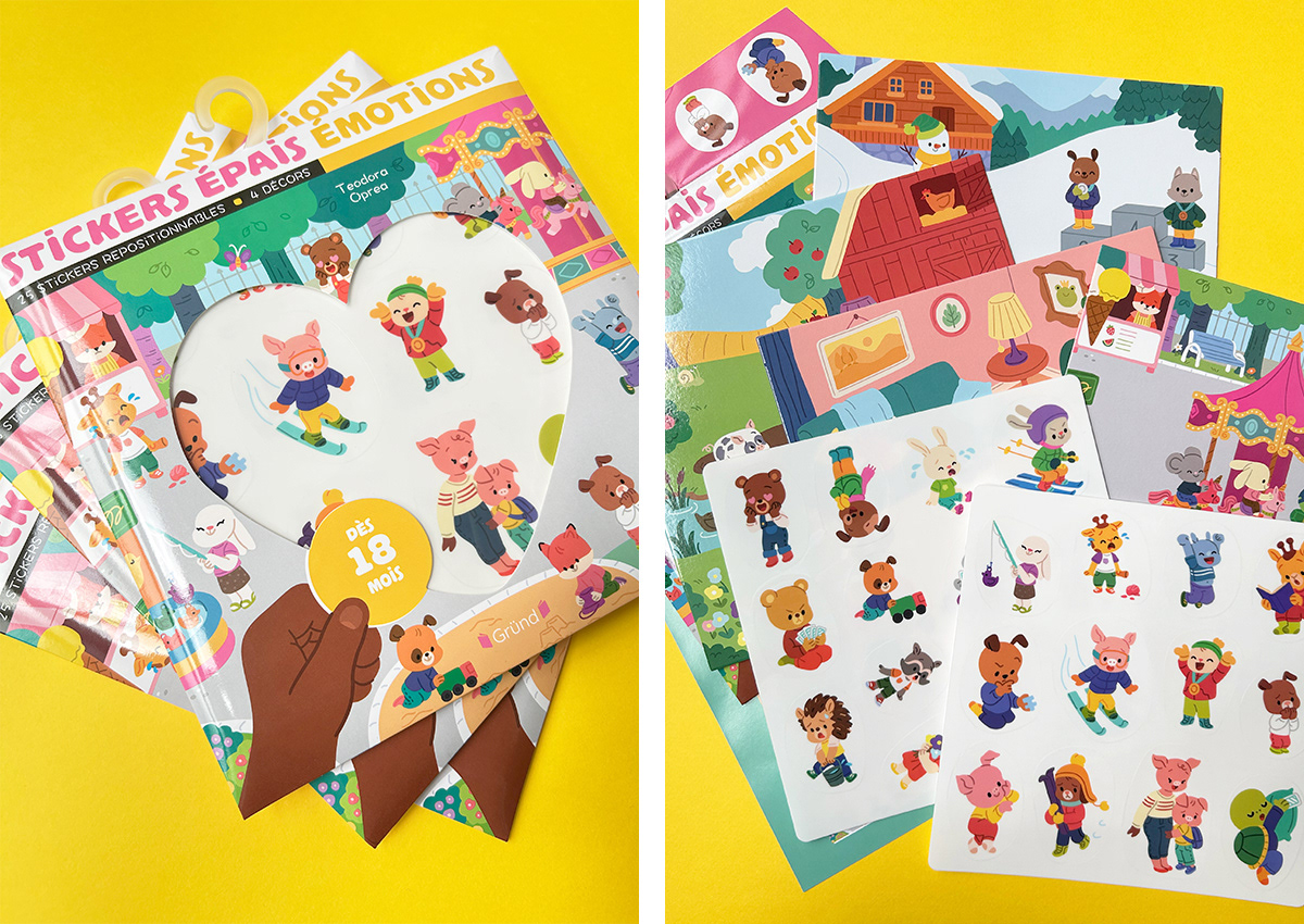 Photo of a bunch of stickers featuring cute animal characters showing different emotions