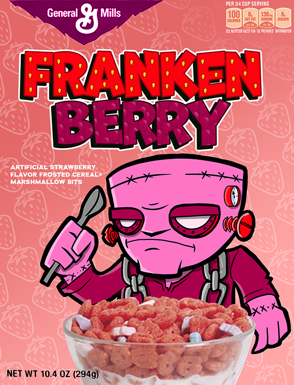 Franken Berry Cereal Box made in Procreate.