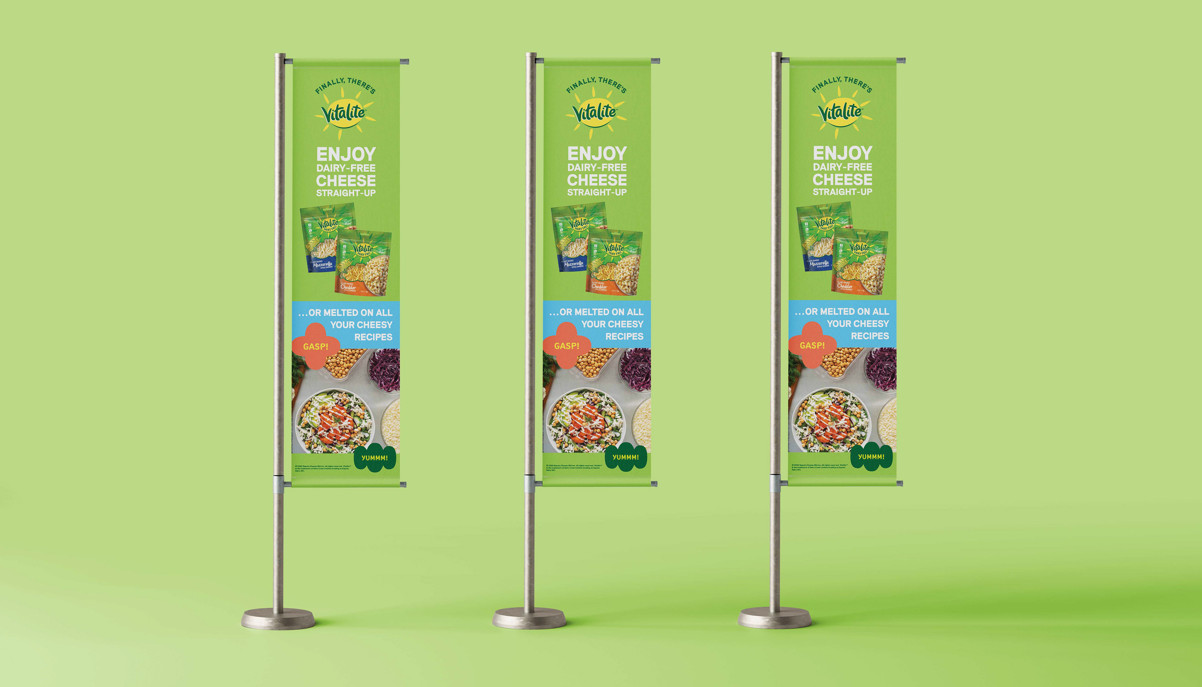 An image of three mockups of Vitalite cheese banners