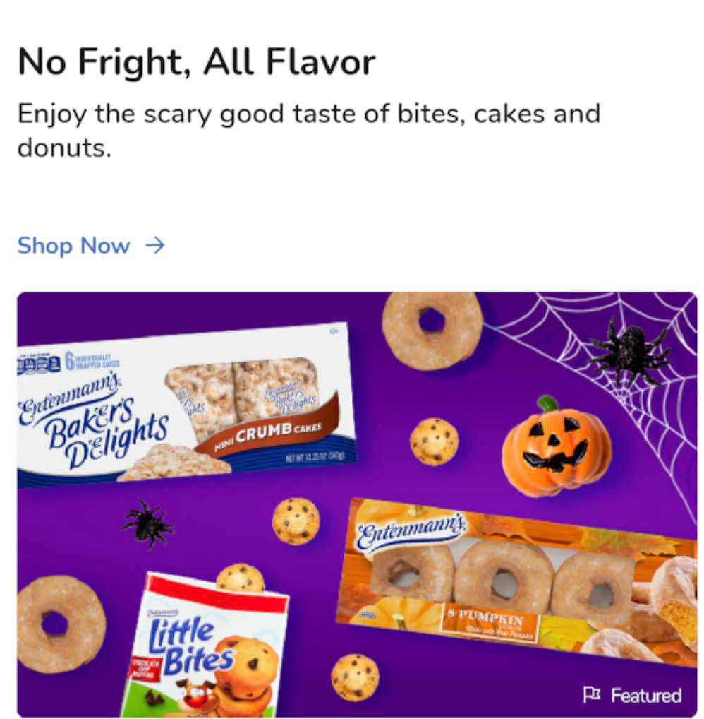 A Halloween onsite Kroger banner for Entenmann's and Little Bites.
