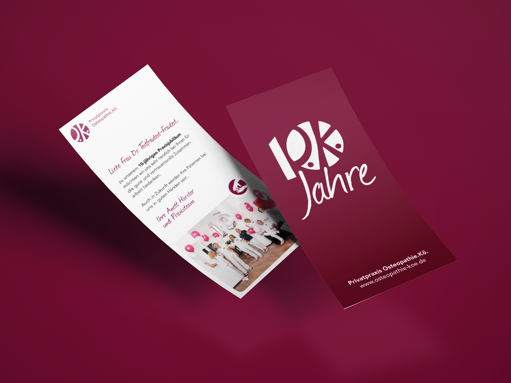 anniversary card inkl. photoshoot supervision for an osteopathy practice in Düsseldorf (whilst at Sommerprint Studio)