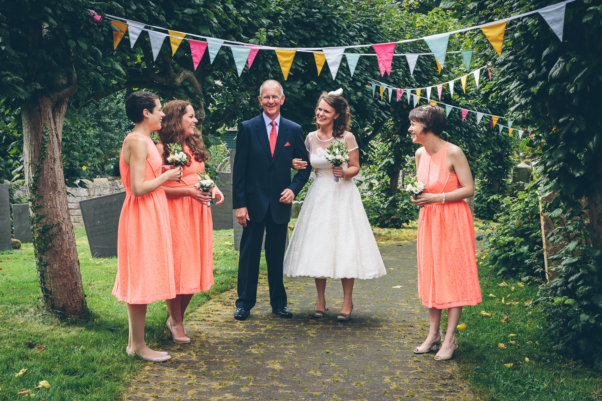 bride and bridesmaids at a wedding in Derbyshire