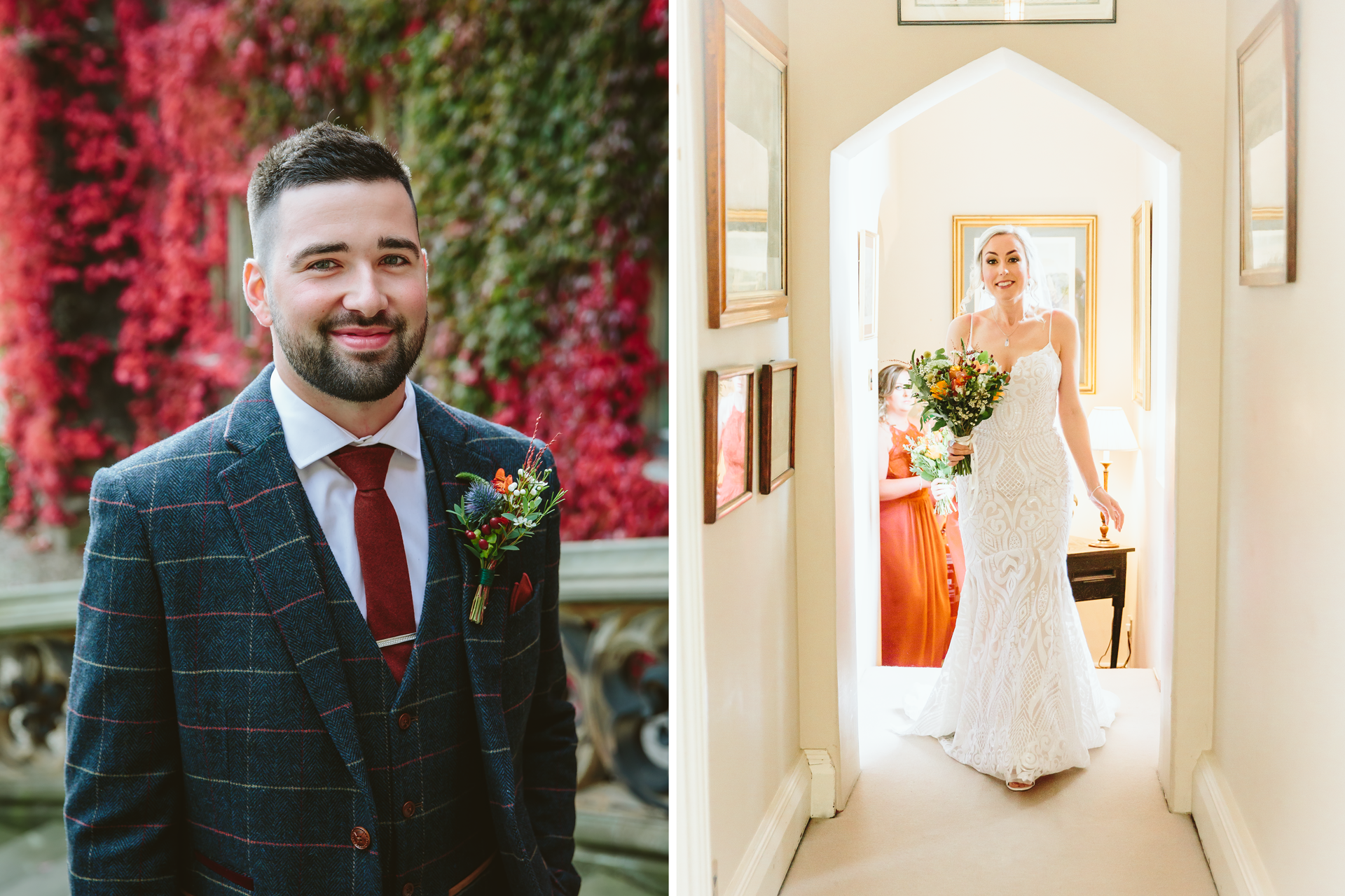 Bride and groom before their wedding in Yorkshire, England