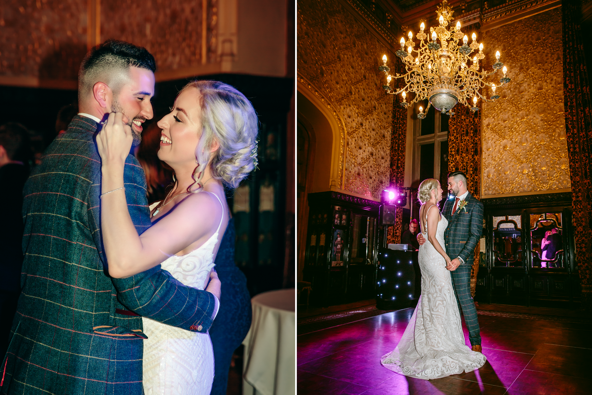 Bride and groom dancing at their wedding at Carlton Towers, Yorkshire, England