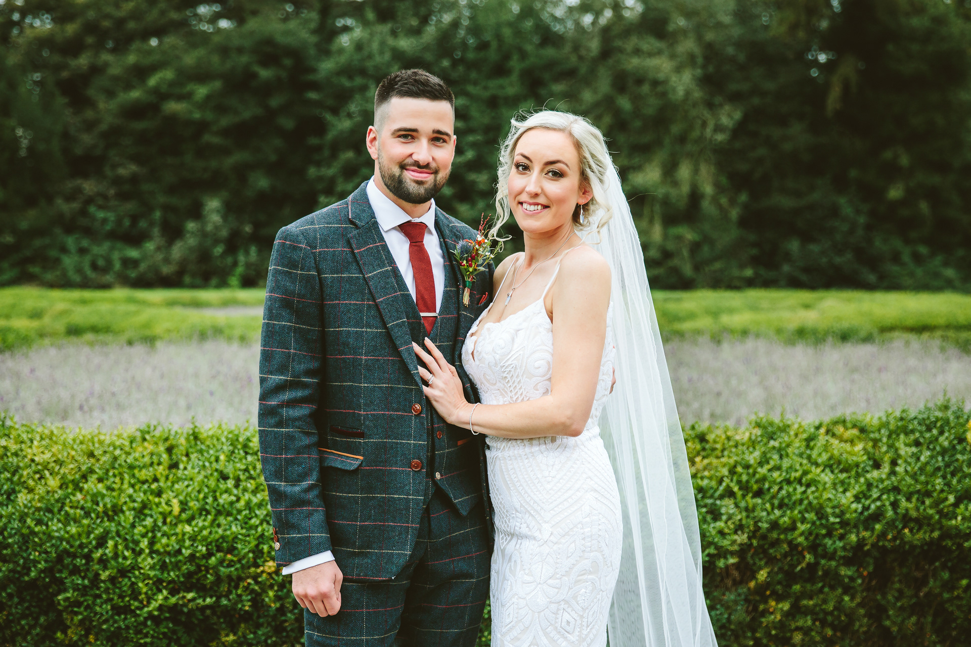 Bride and groom at a wedding at Carlton Towers, Yorkshire, England