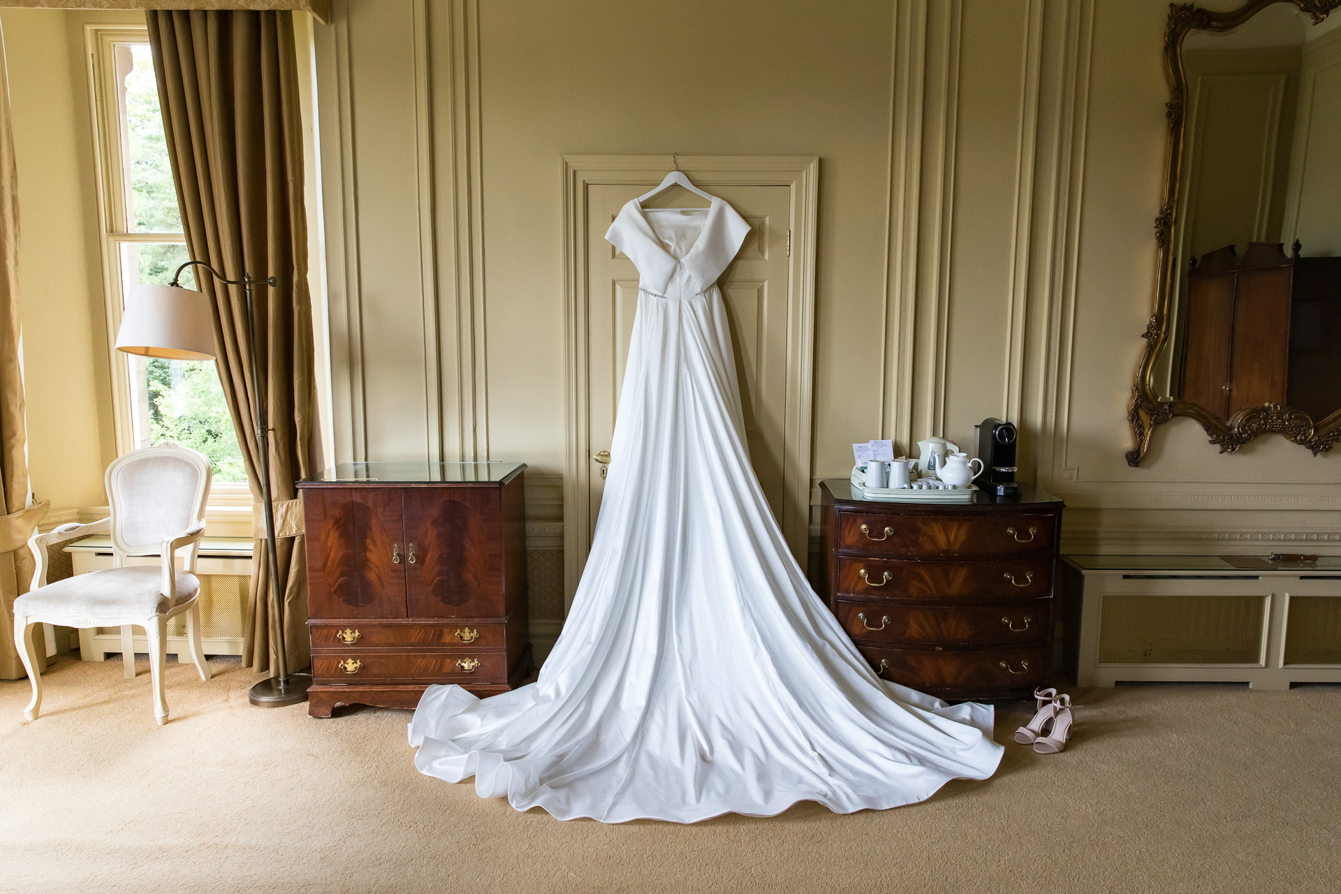 A wedding dress at Merewood Hotel, Cumbria