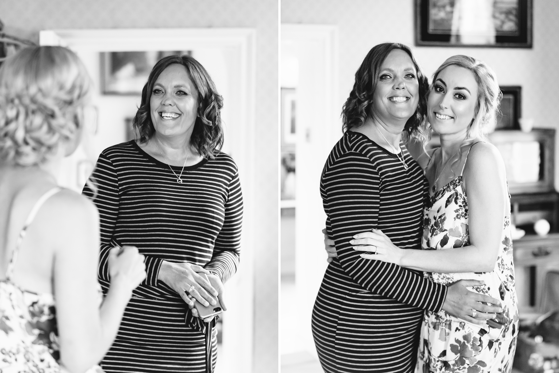 Natural photograph of a bride and her mother before a wedding at Carlton Towers Yorkshire