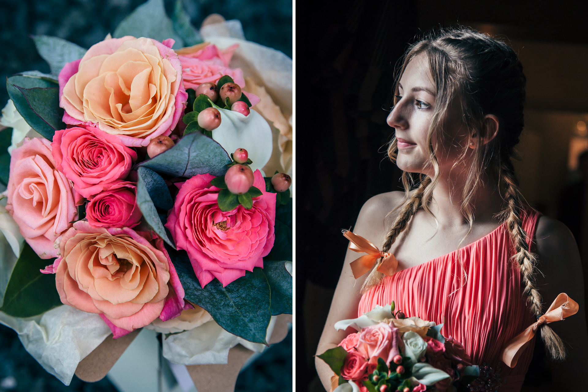 Bridesmaid with flowers at a wedding in Nottinghamshire