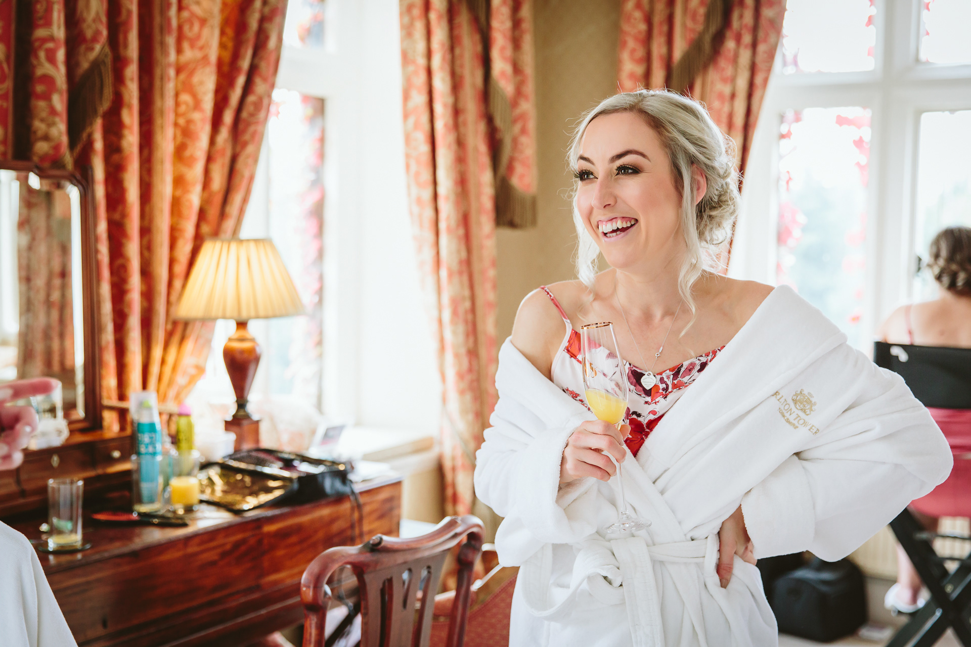 Natural photograph of a bride before her wedding at Carlton Towers Yorkshire