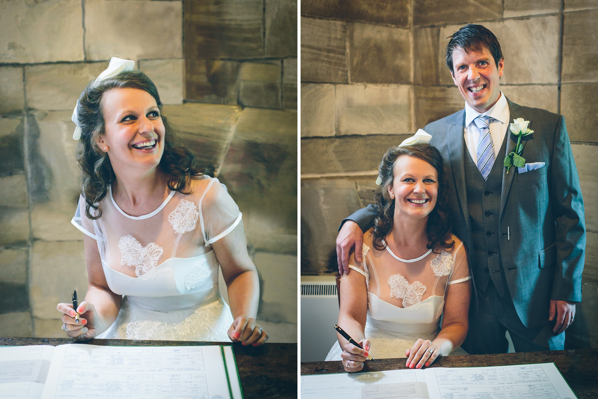Bride and Groom signing the wedding register