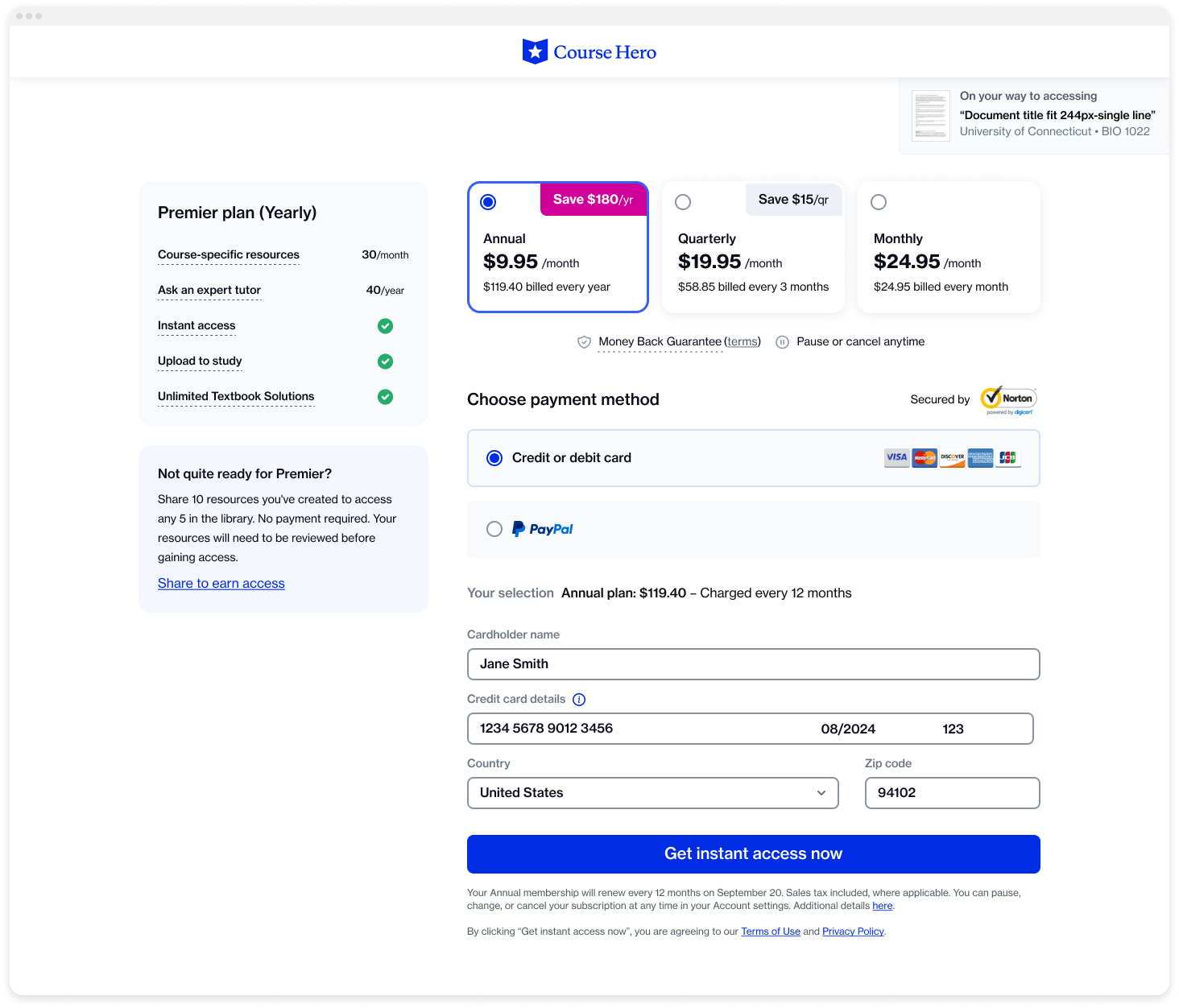 Checkout page