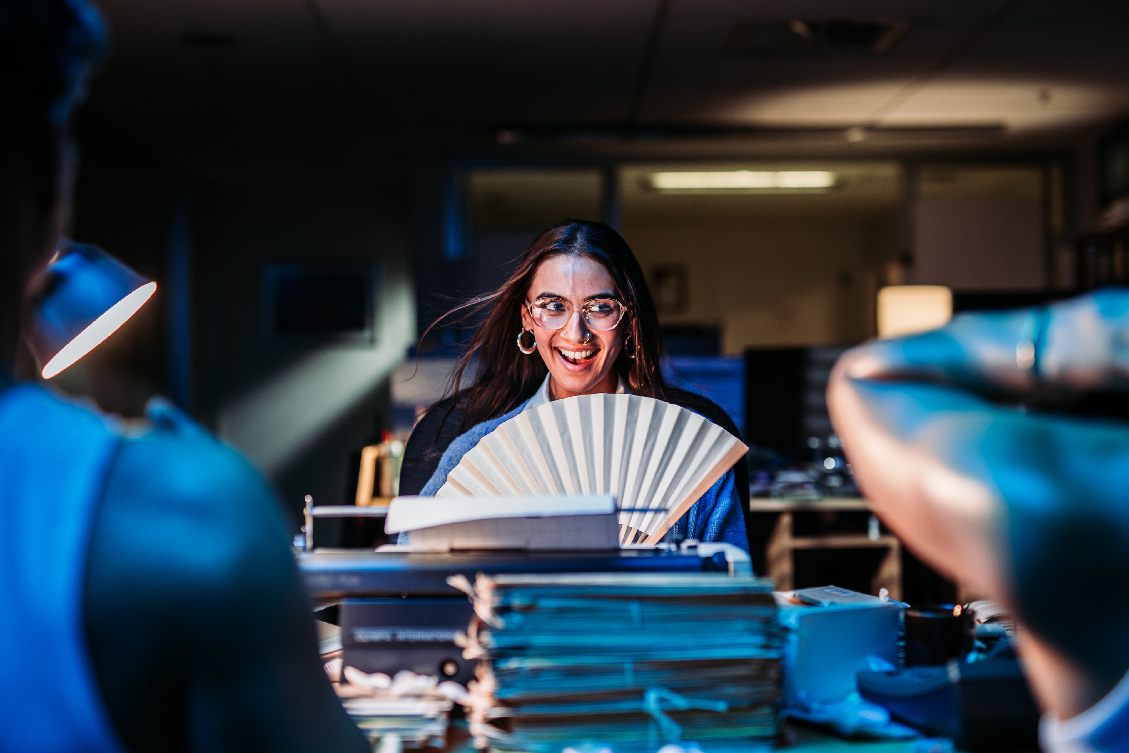 Karishma Grebneff as "Bisma" fantasising in her office, photo by Ankita Singh 2023
