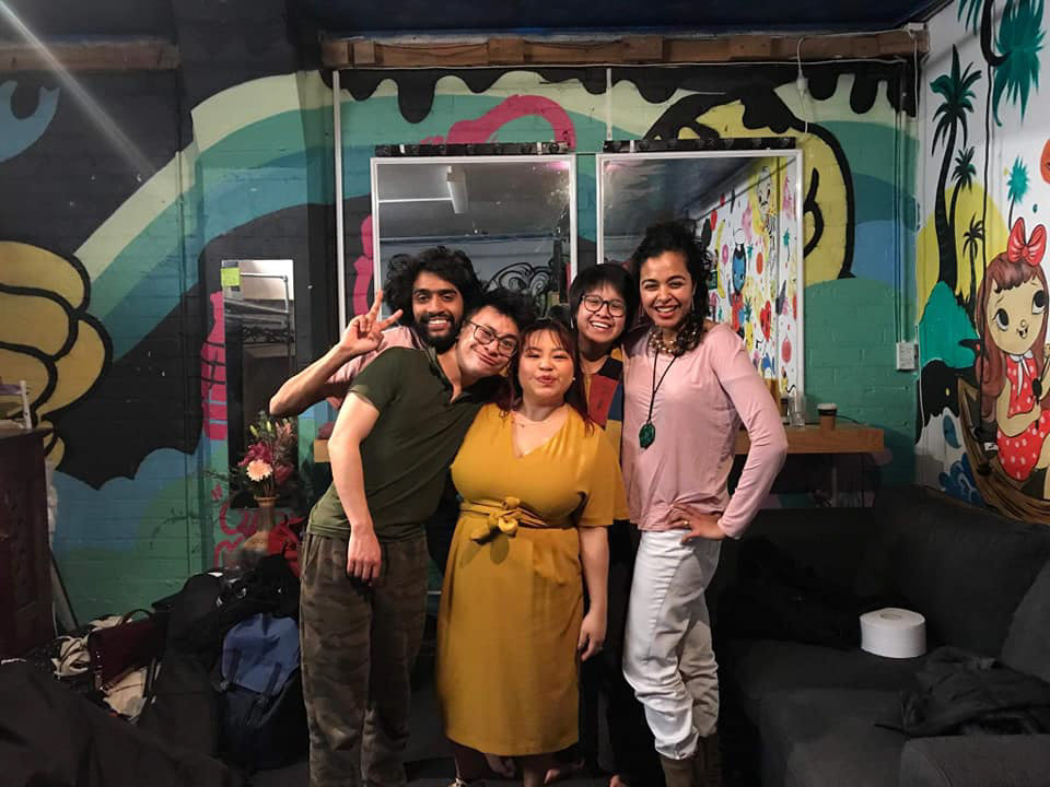 Back stage during season 2 of IMRC, from left to right: Ravikanth Gurunathan, Amanda Grace Leo, Angela Zhang,. Dione Joseph,. photo by Ankita Singh 2019
