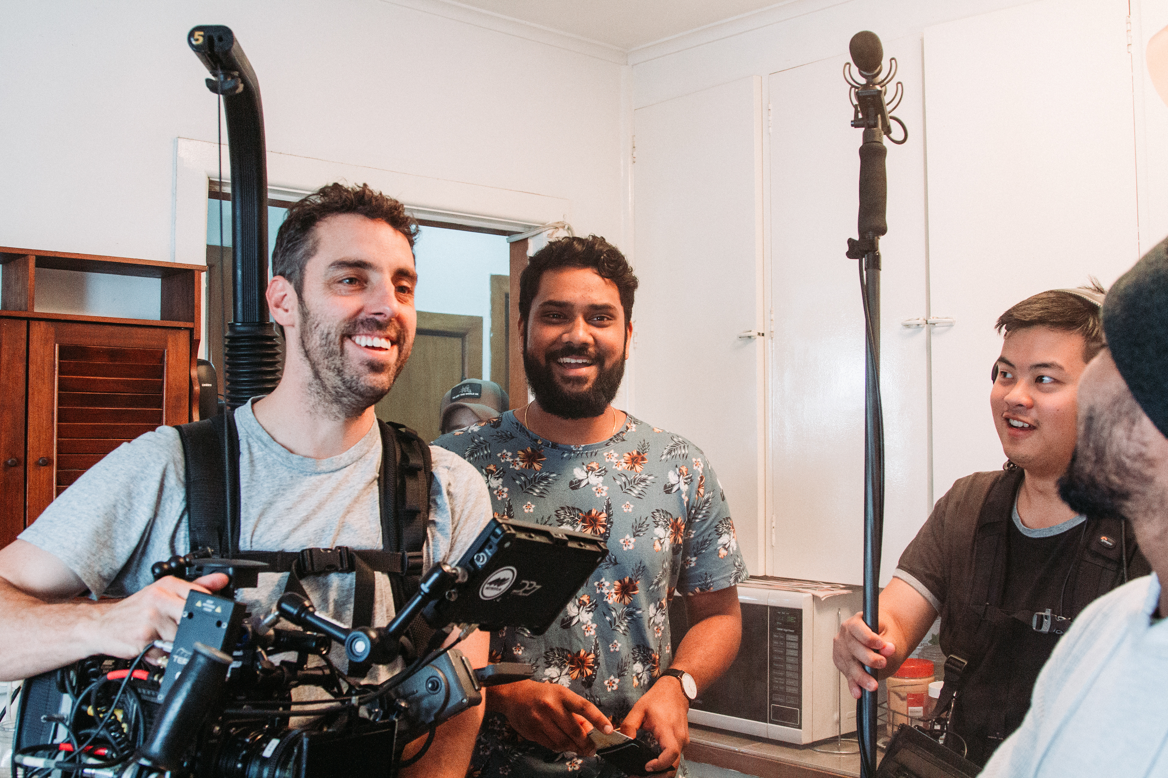 Tim, Bala, Joey Siasoco (sound recordist), photo by Ankita Singh 2019