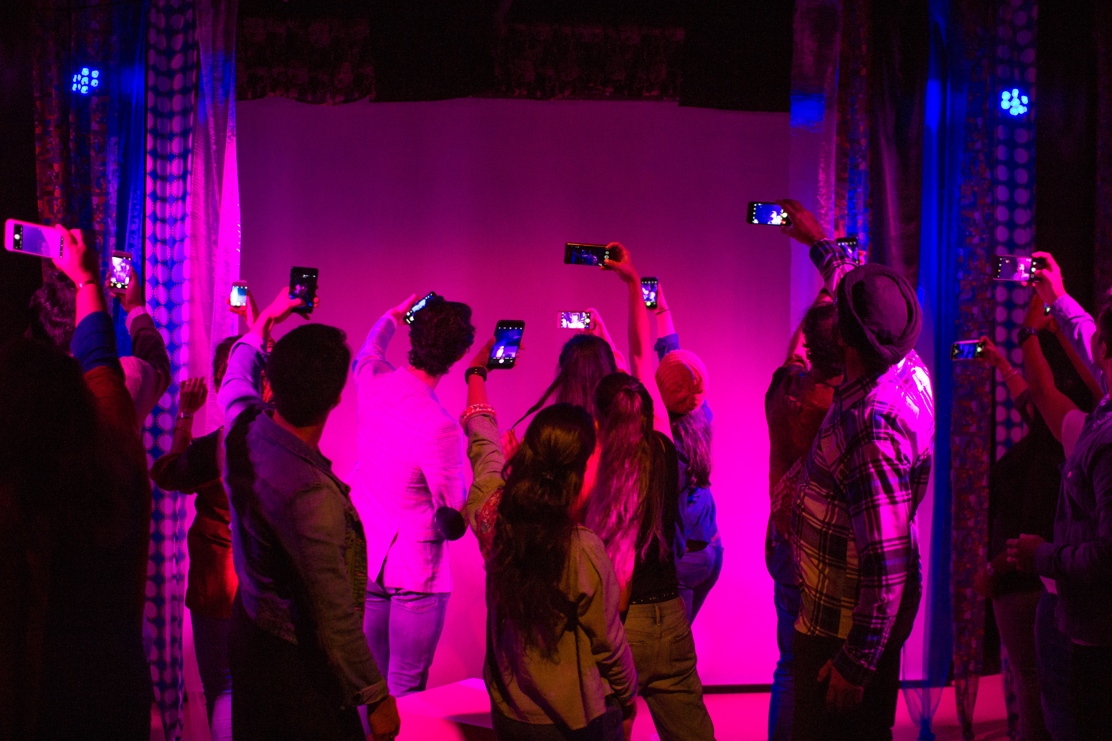 The cast take selfies during a transition, photo by Ankita Singh 2018