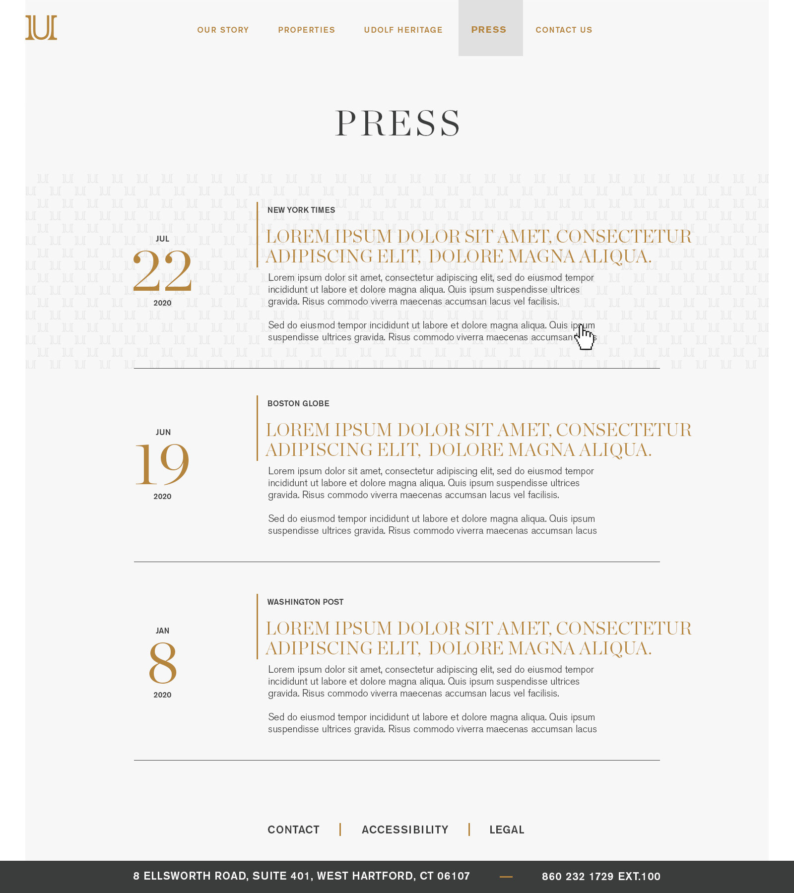 Press page where the user can view any article related to Udolf Properties