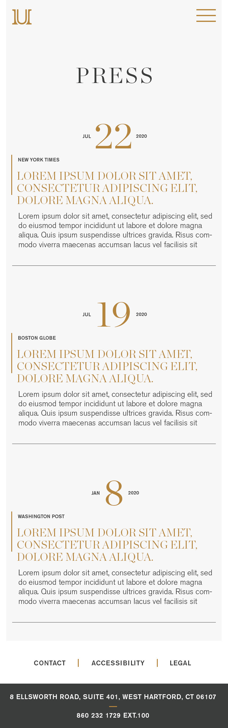 Sample layout for Press page on mobile