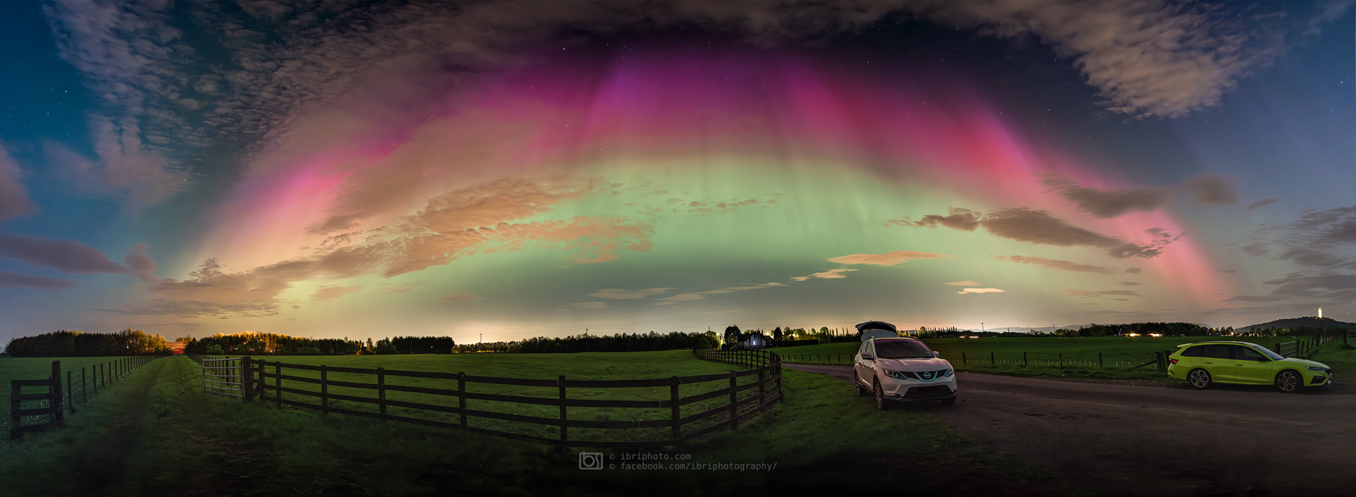 Aurora - 10 May 2024. This is looking almost 180˚ in the opposite direction form where I stood here and took the first shot in this collection, over 10 years prior to this. This panoramic stitch of 4 wide angle images captures the display as it stretches from the east of Scotland to the west, filling the sky and the SD cards of hundreds of photographers out and about this night.