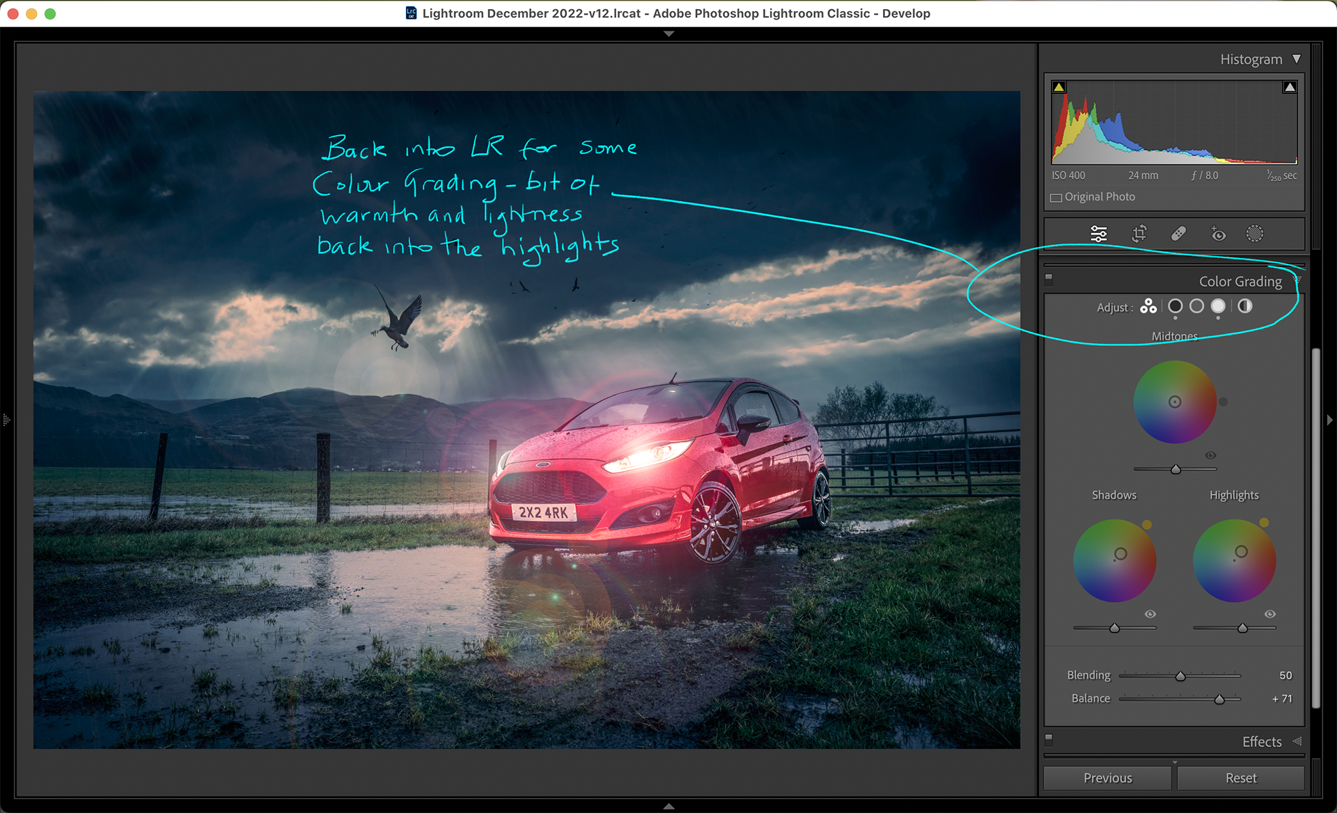 Some quick colour grading back in Lightroom to add some colour contrast and lightness in the highlights and I’m done for the moment - the cracked toilet seat could now be replaced (by the way, replacing the toilet seat took longer than this edit did; I know where my strengths lie…)