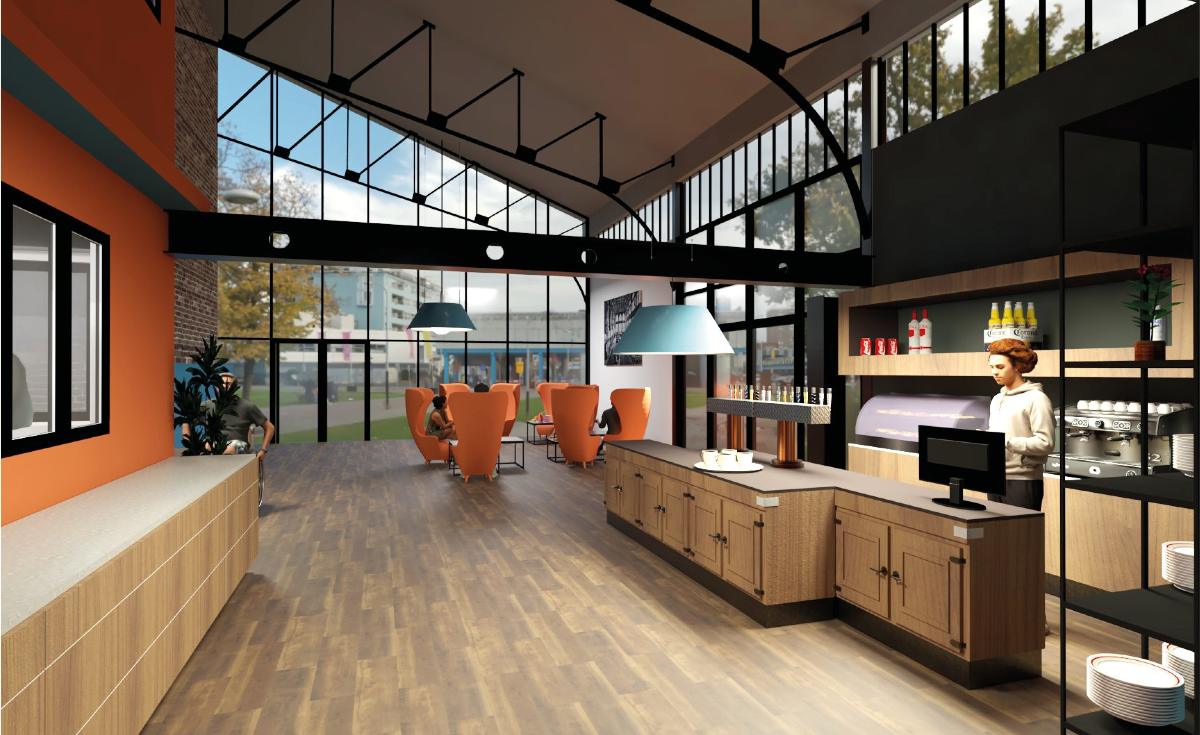 Côté bar vers lounge et entrée halles
