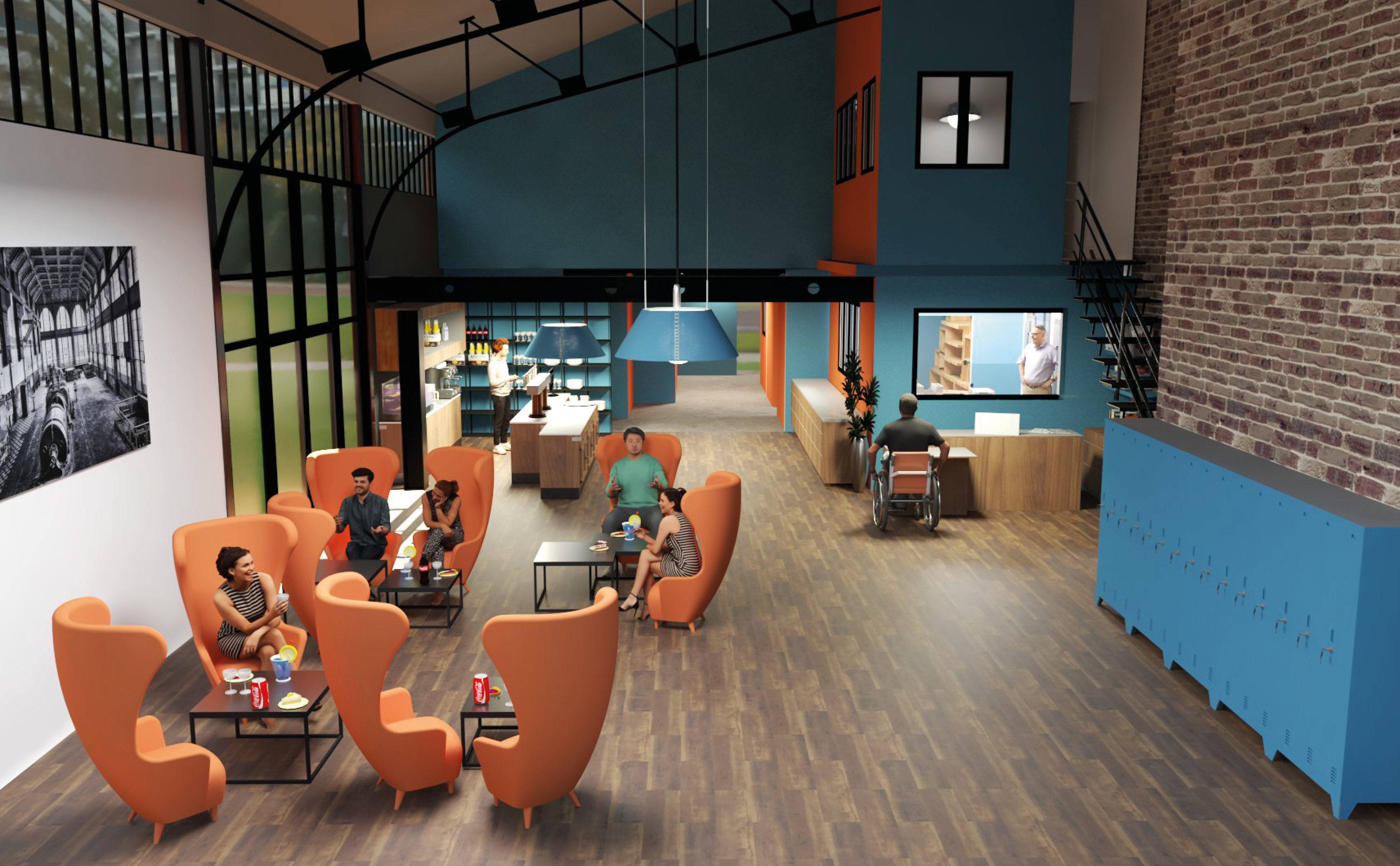 Entrée lounge vers atelier et bureau mezzanine