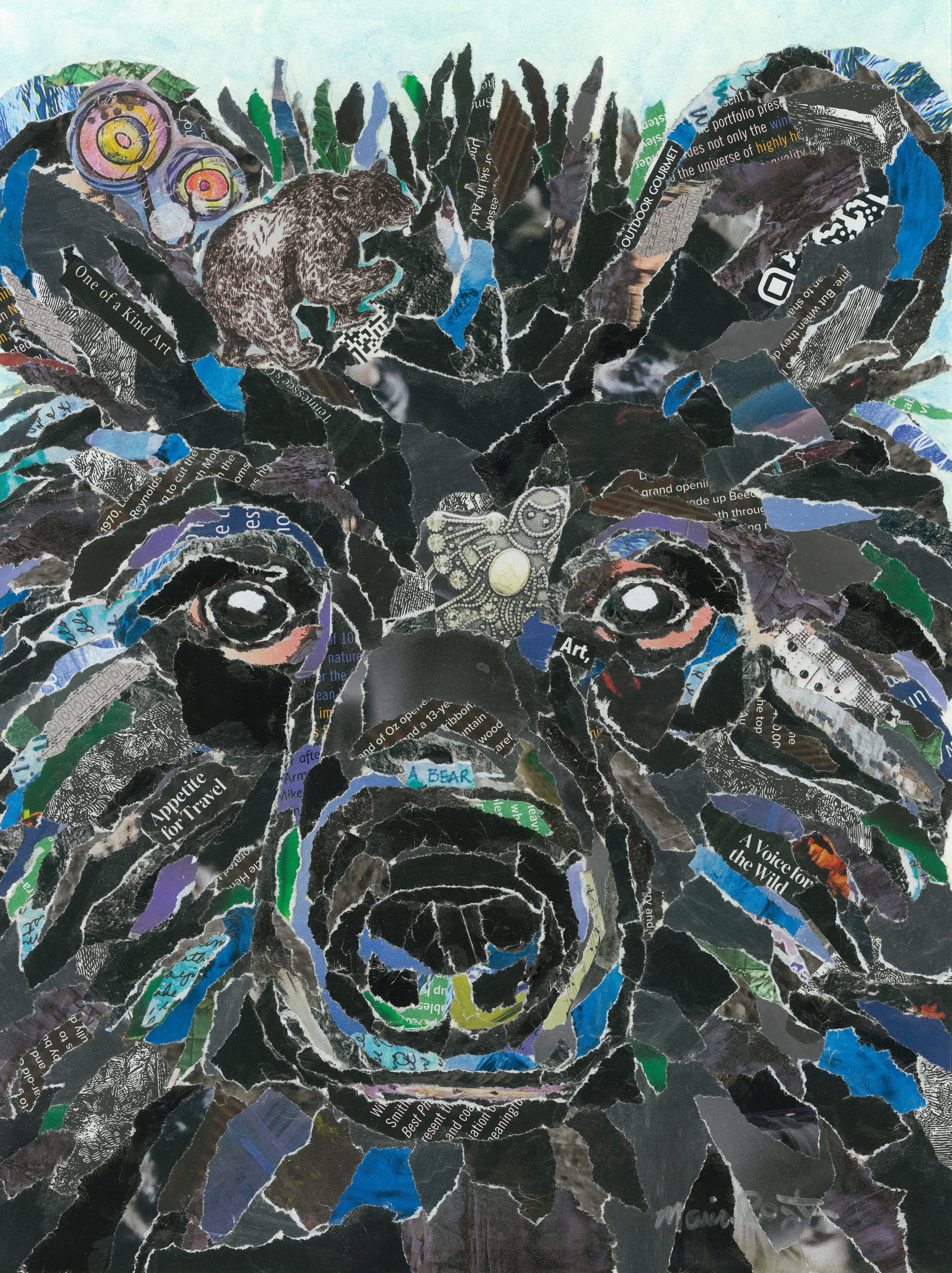 "Theodore Bear" 9"x12" paper collage; SOLD; prints available