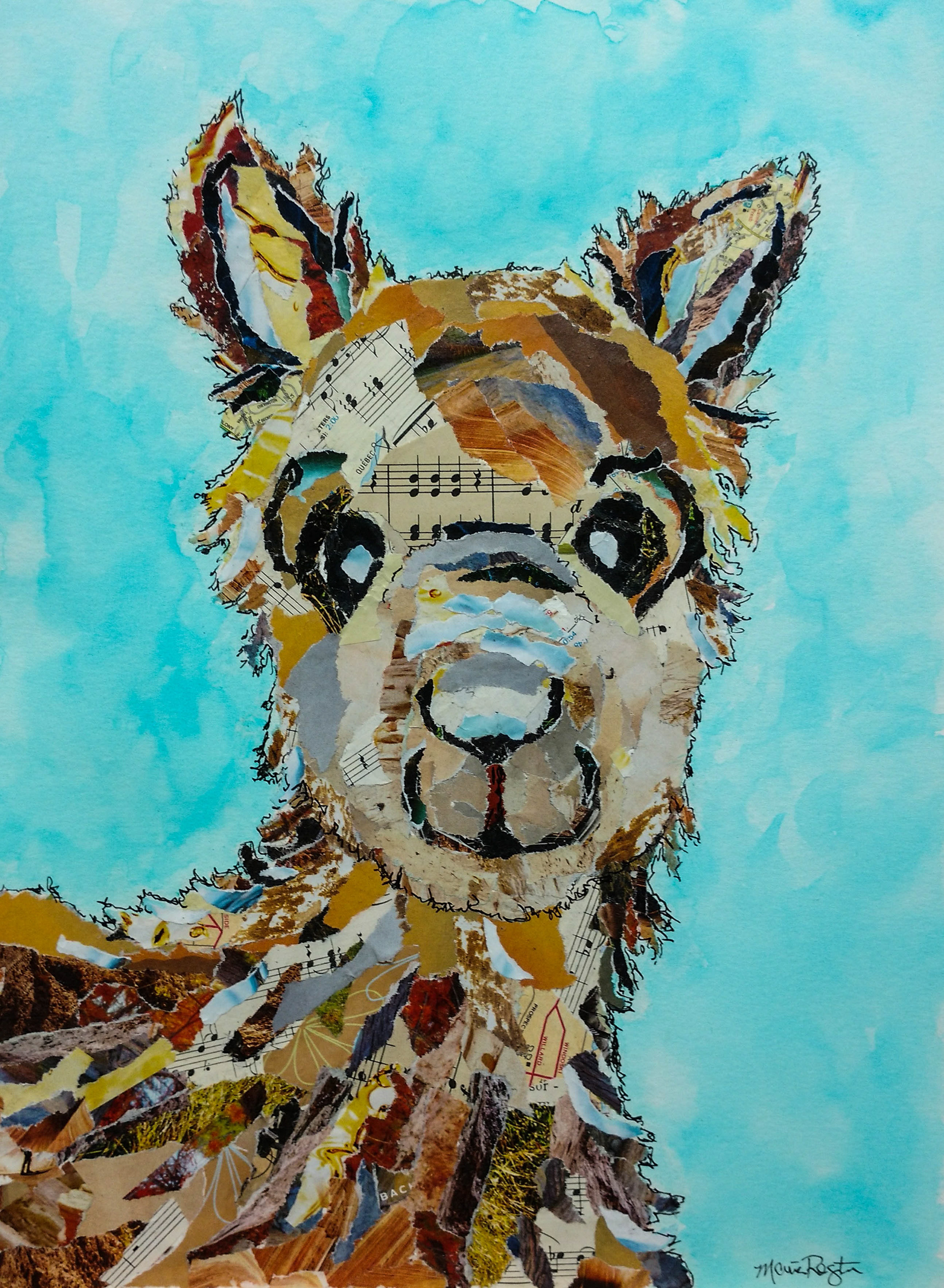 "Alpaca My Bags" 9"x12" paper collage; private collection; prints available