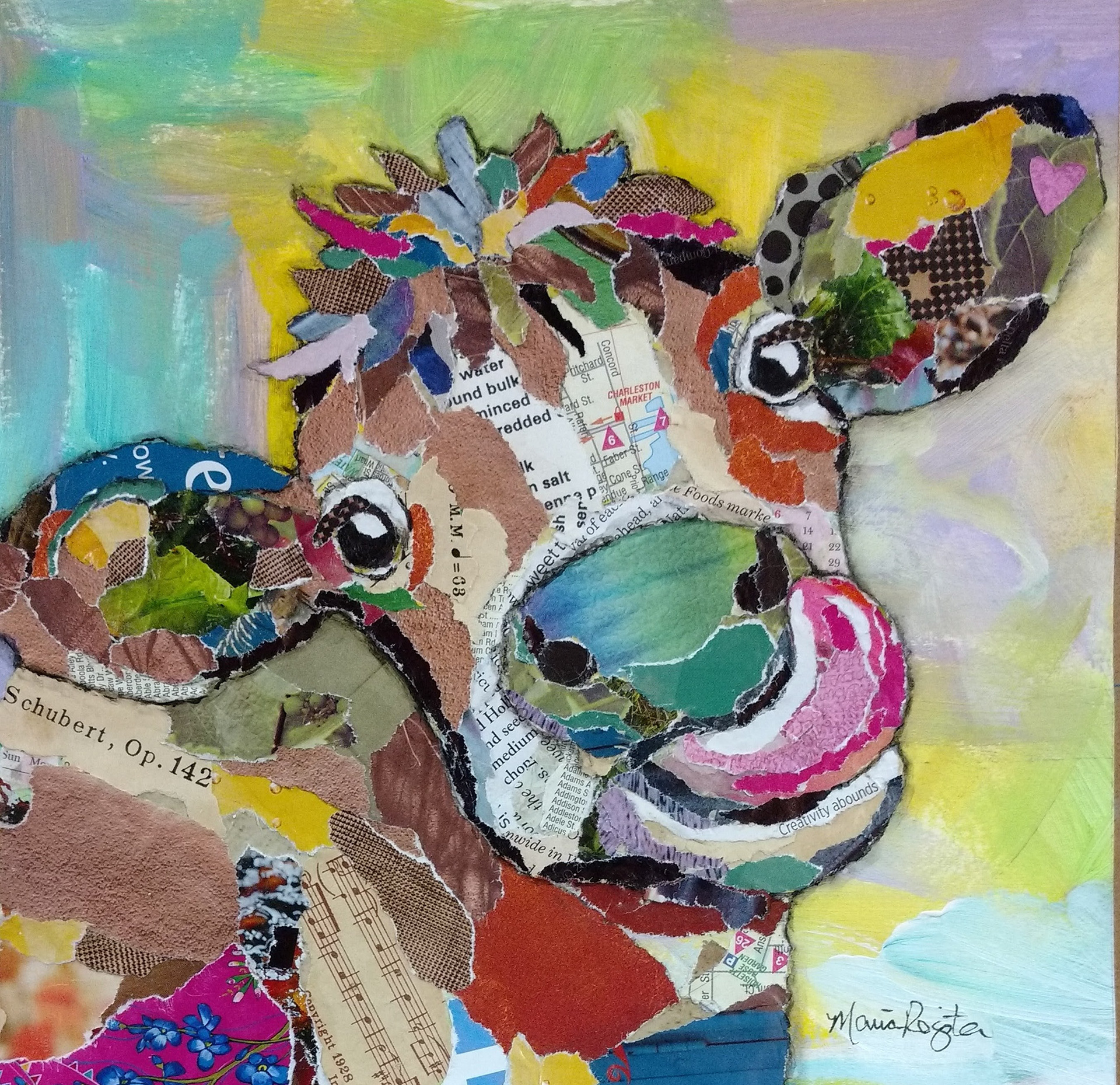 "Clementine" 8"x8" paper collage; SOLD; prints available