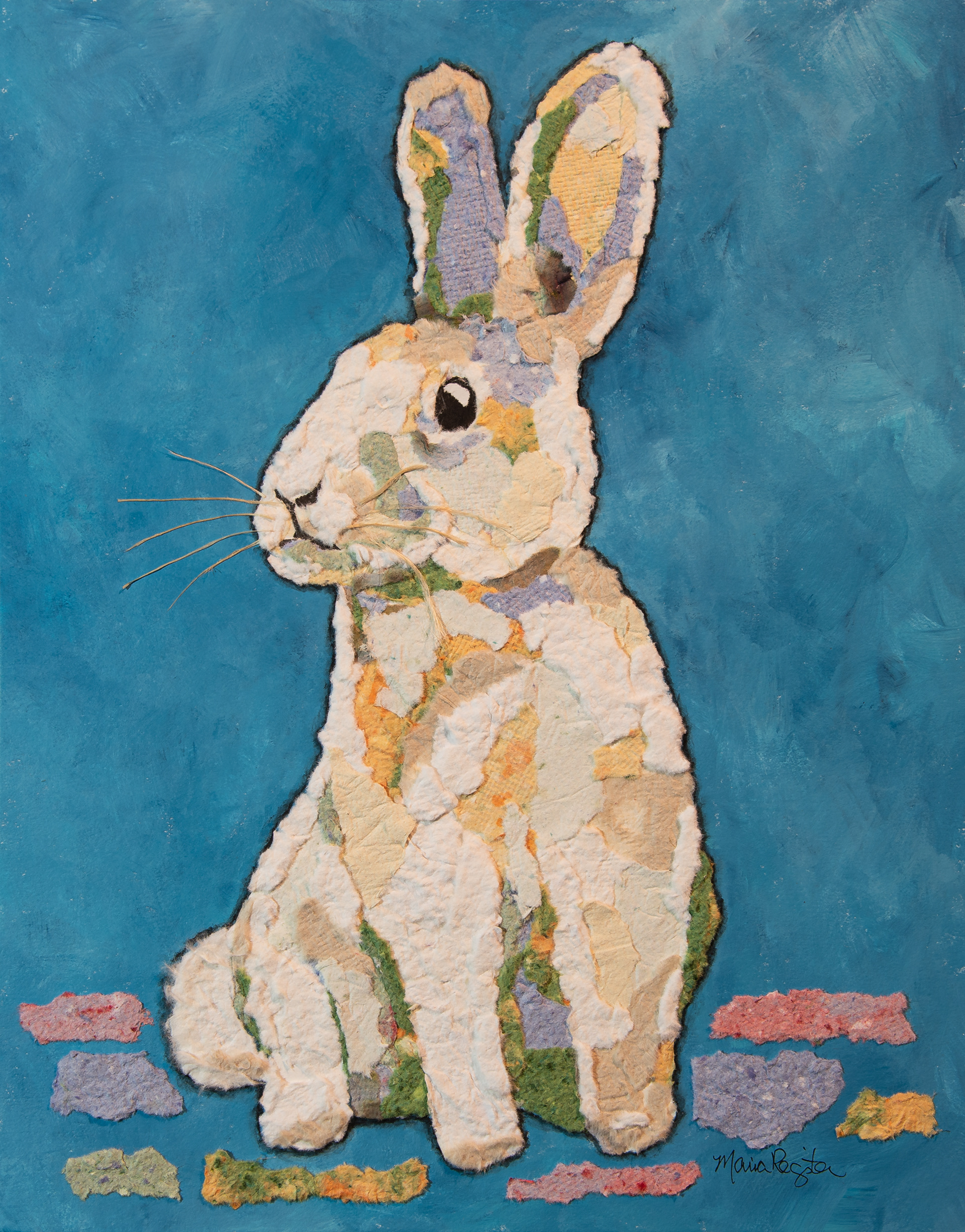 "Evangeline Bunny" - 11"x 14" handmade paper collage; available