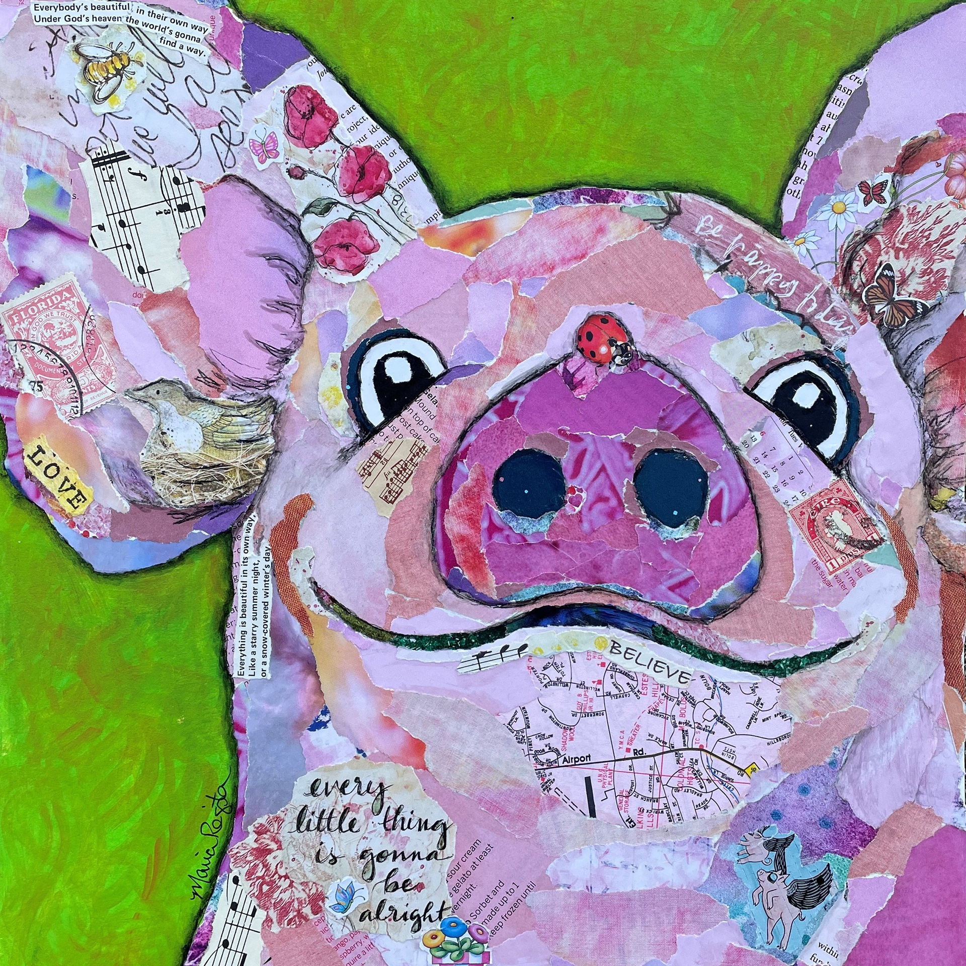 "Percy & the Ladybug" 11"x14" paper collage; SOLD; prints available