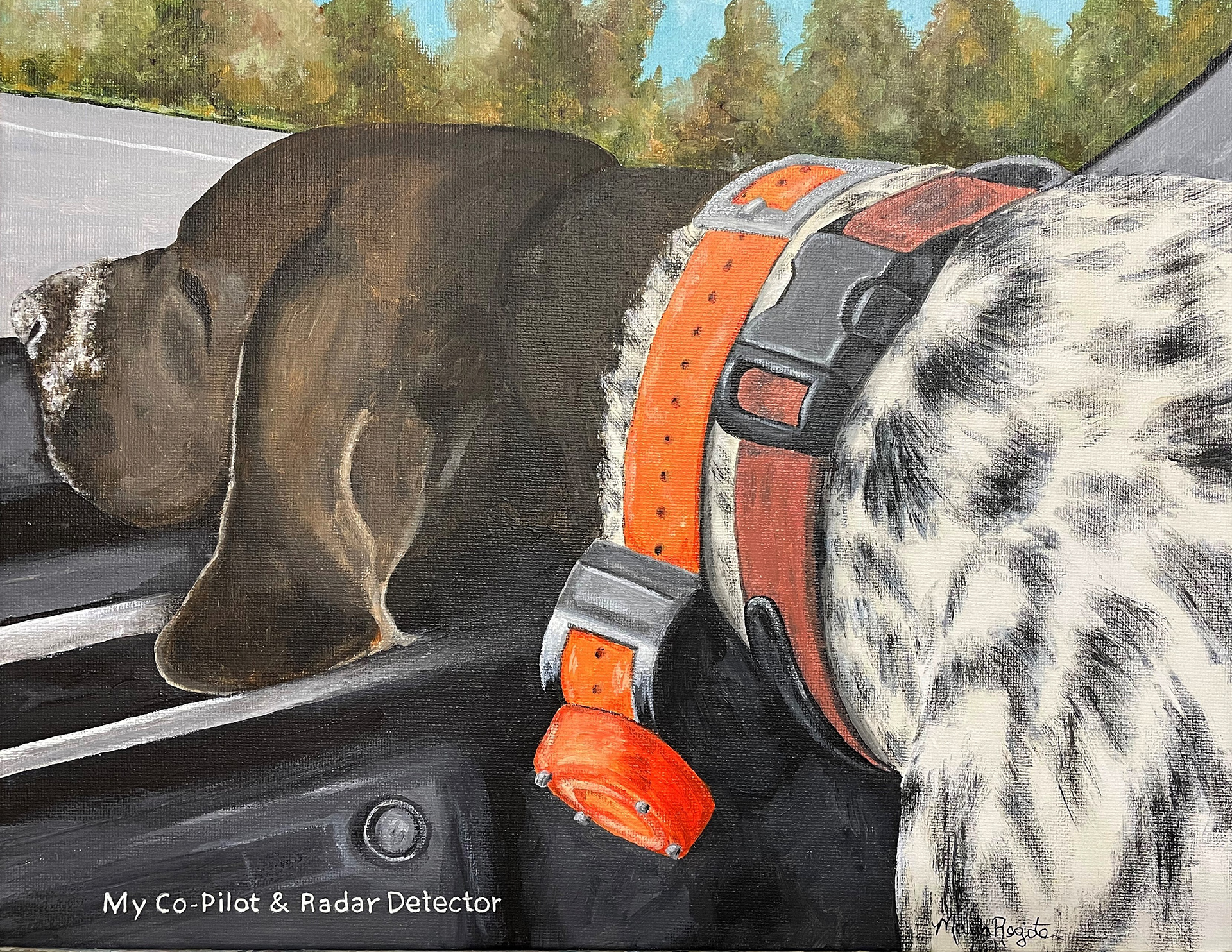 "Sam - Co-pilot & Radar Detector" 11"x14" acrylic painting
