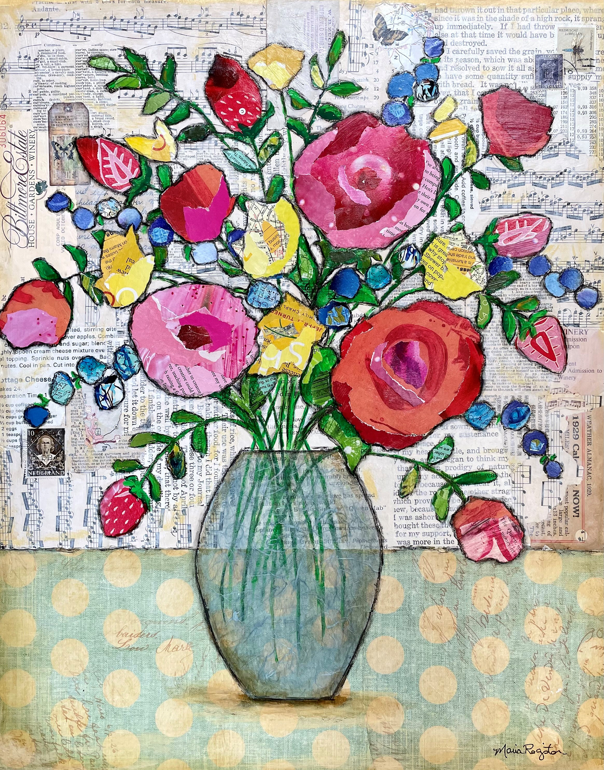 "Sweetest Summer ut of Heaven" 16"x20" paper collage on cradled wood; SOLD; prints available