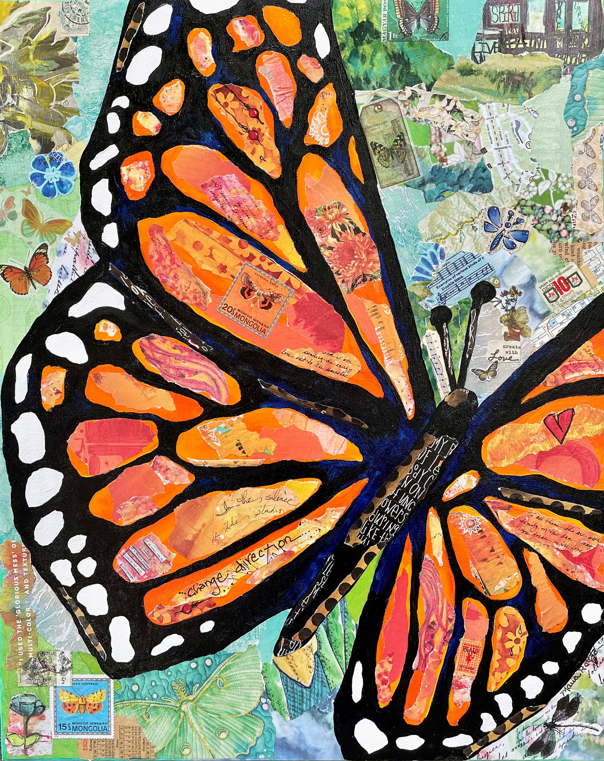 "Fluttering By" 11"x14" paper collage; SOLD; prints available