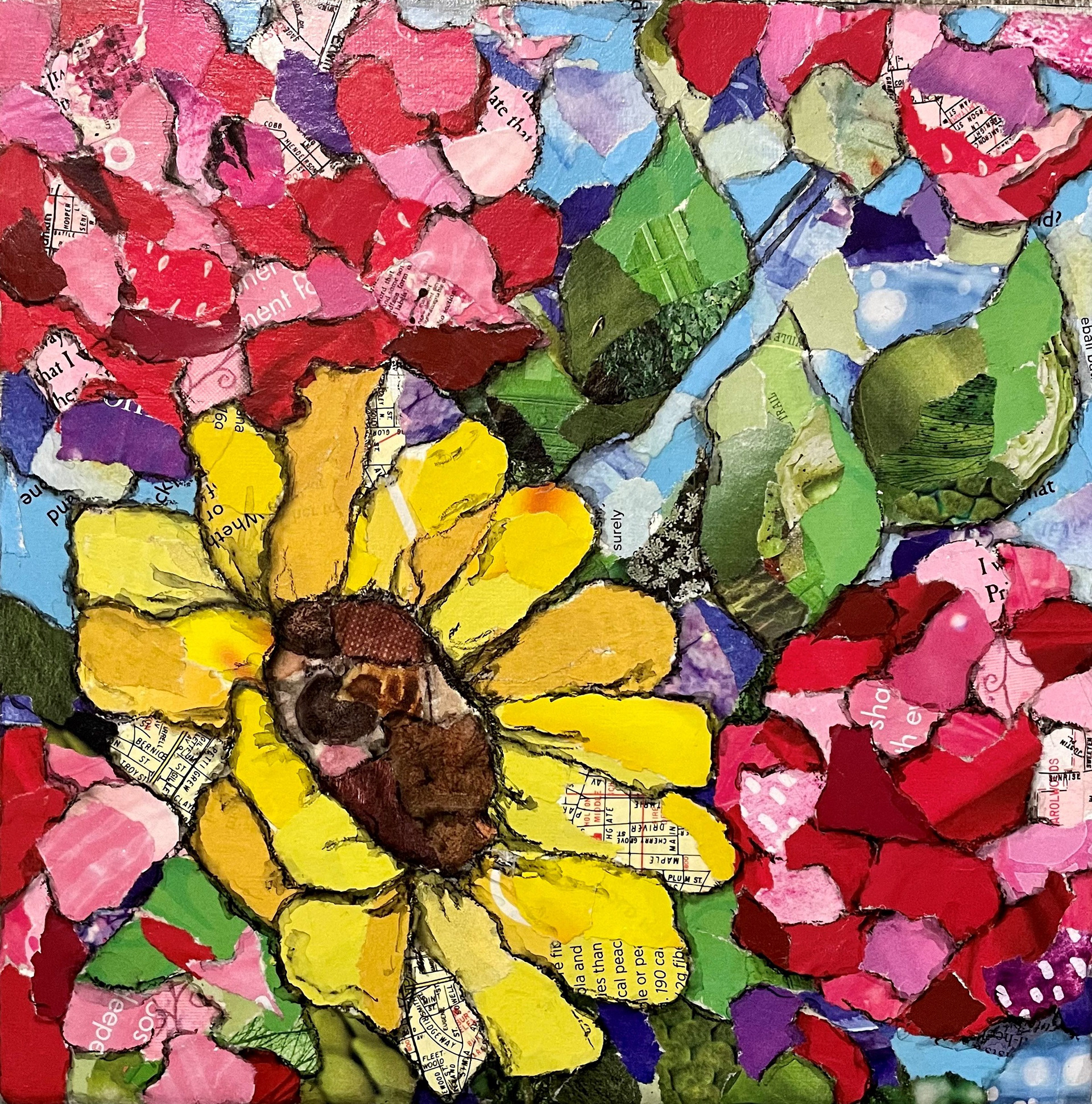 "Floral Mosaics" 6"x6" paper collage