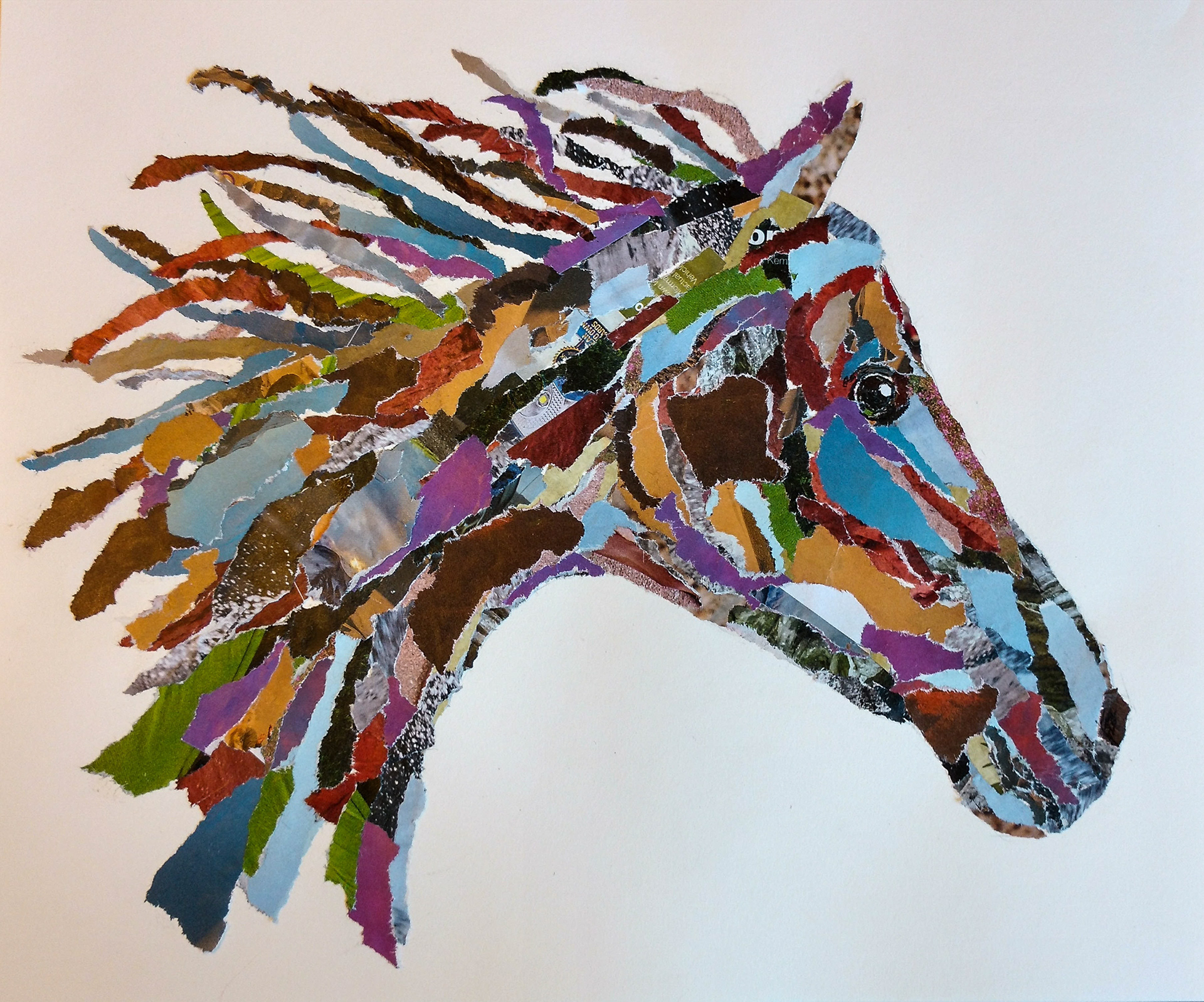 "A Horse with No Name" - 9" x 12" paper collage; SOLD; prints available