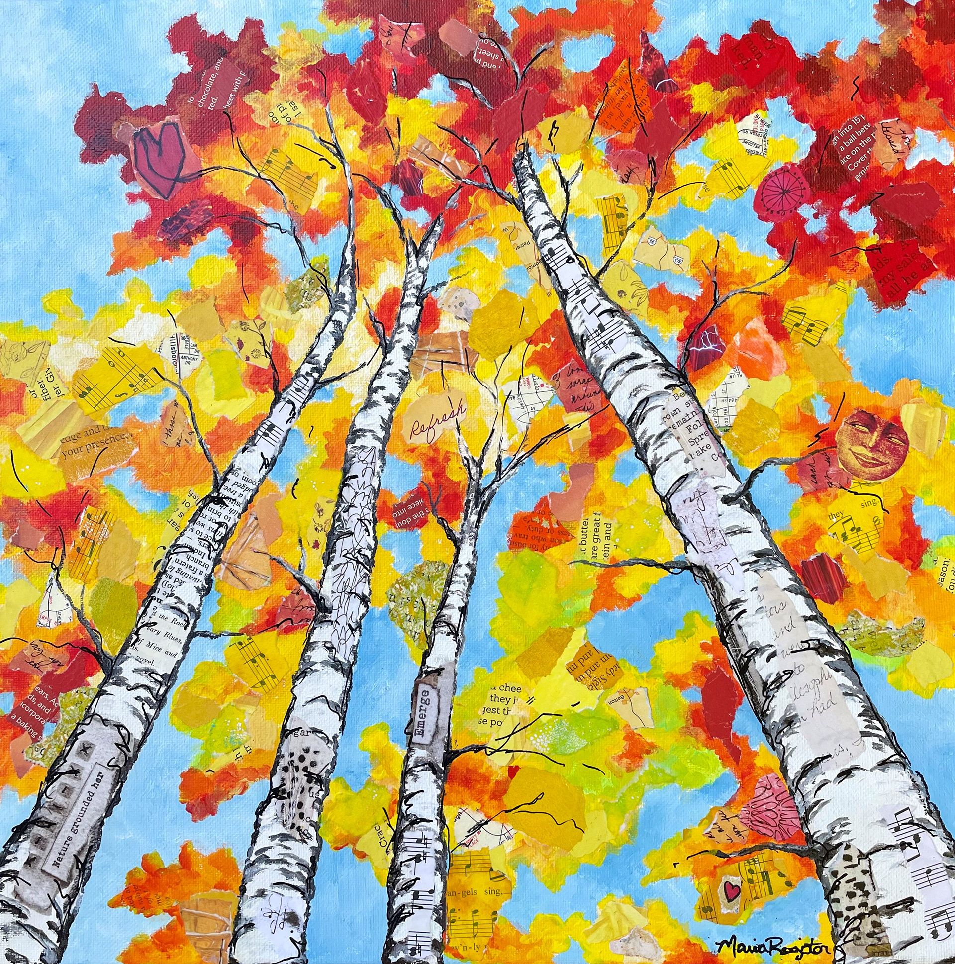 "Autumn Glory" 14"x14" paper collage on canvas