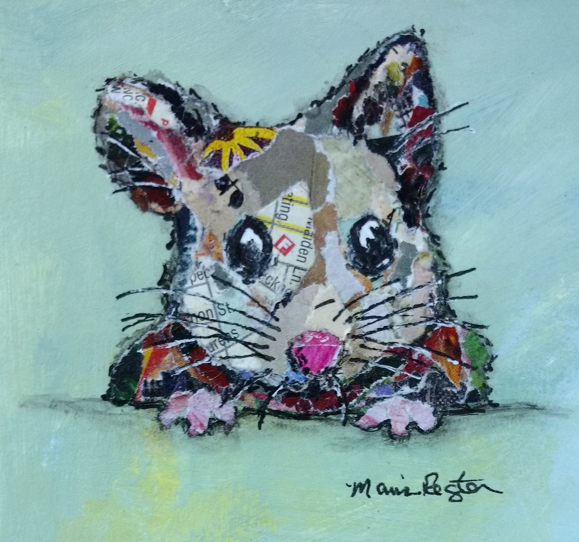 "Millicent" 3"x3" paper collage; SOLD