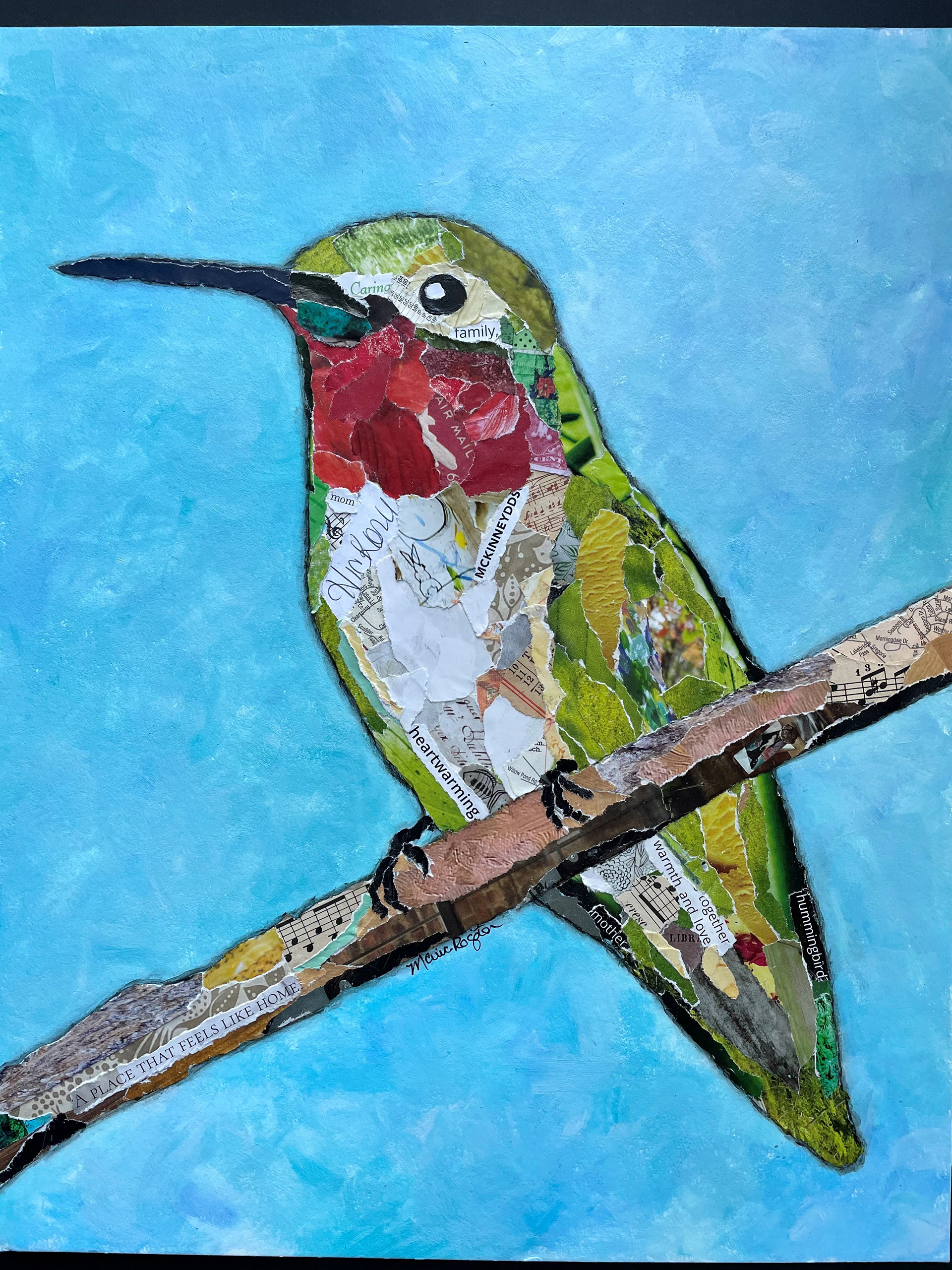 "McKinney Hummingbird" 11"x14" paper collage; private collection