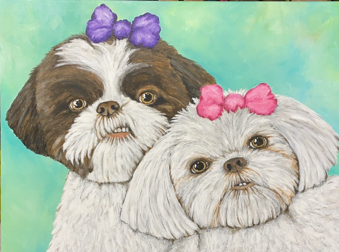 "Minnie and Daisy" 18"x24" acrylic pet portrait
