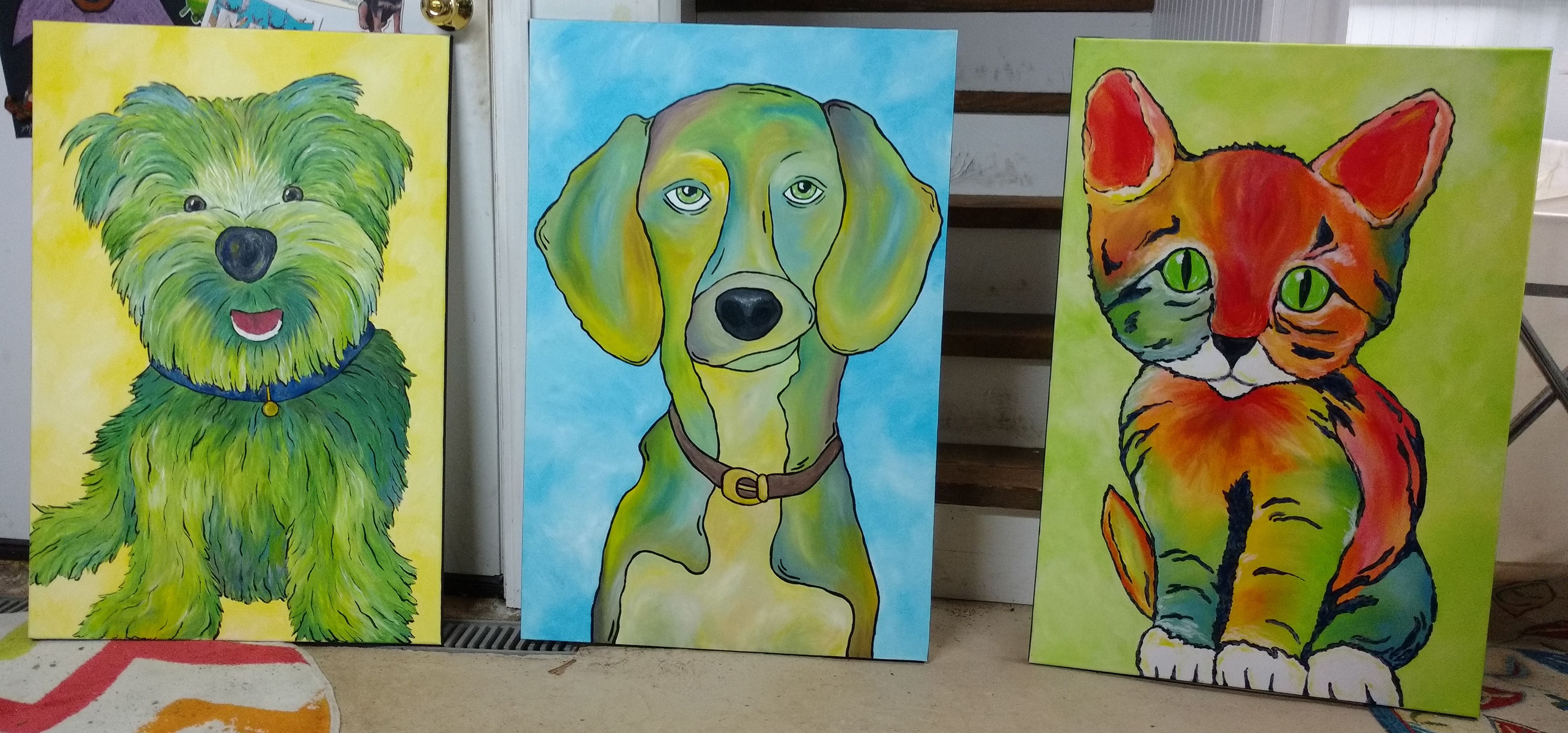 "Vet Lobby Greeters" - 3  24"x36" acrylic on canvas