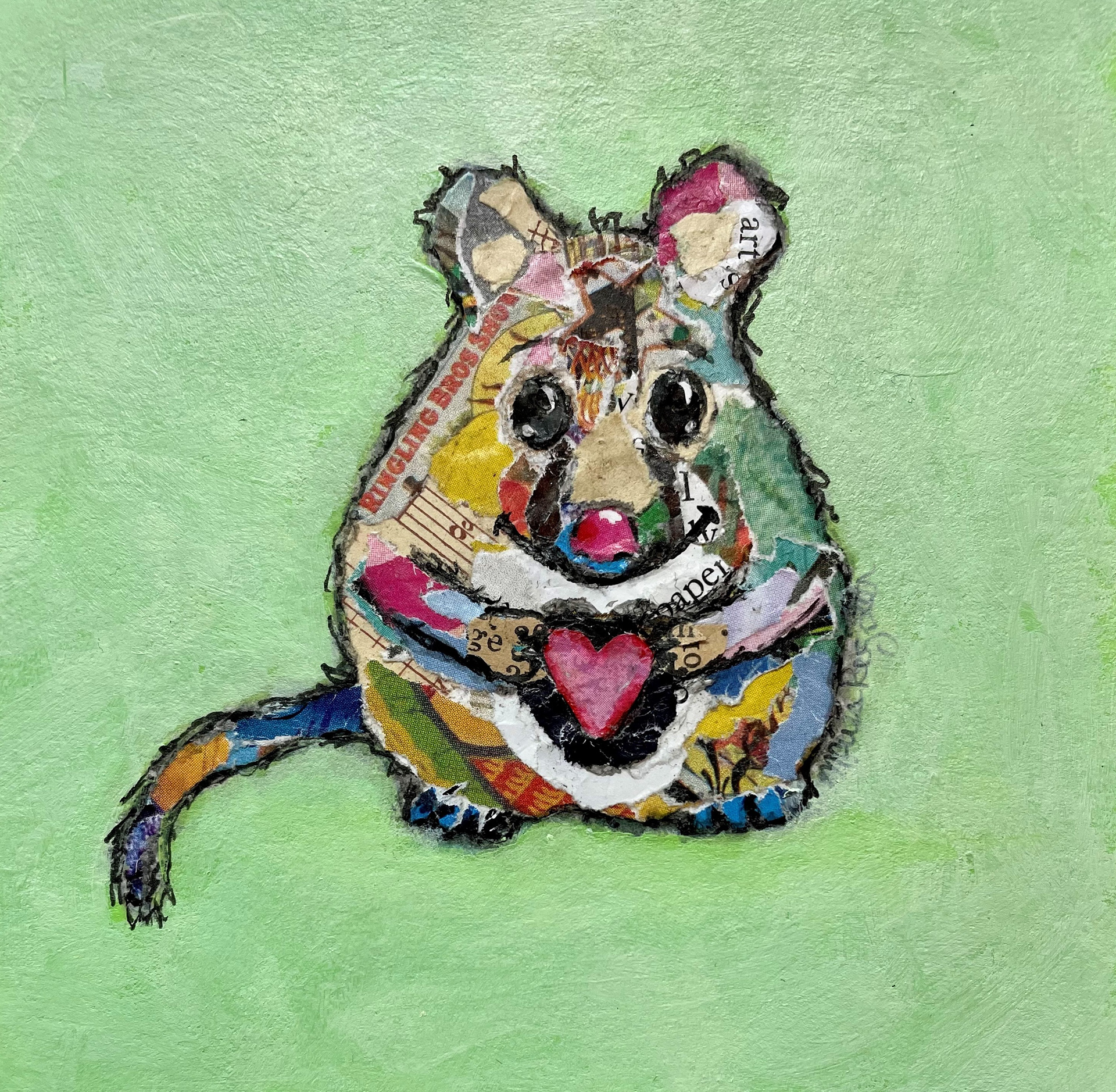 "Romeo" 4"x4" paper collage; Sold