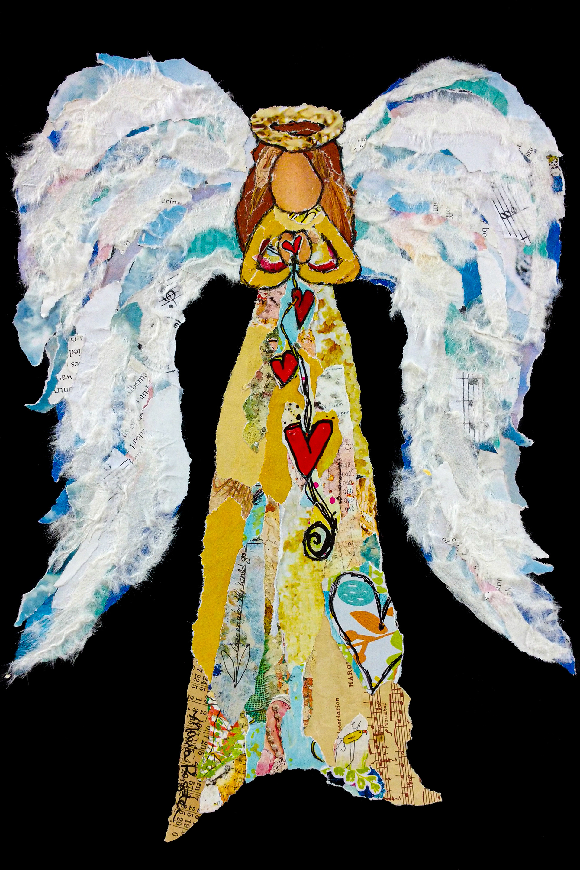 "Christmas Angel" 9"x12" paper collage; available